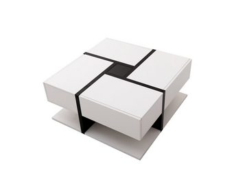 Merax Couchtisch mit versteckten Schubladen, Beistelltisch mit geometrische Design, hochglänzend mit Sockel, Wohnzimmetisch, B/H/T: 78/36/78m