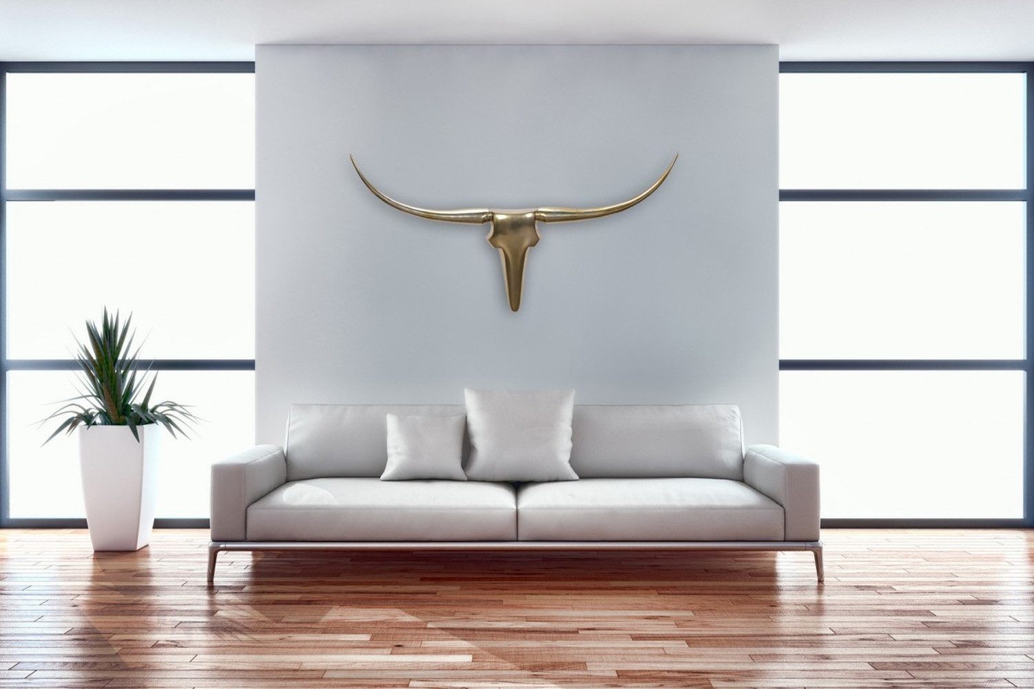 freiraum Hängedekoration BULL, in Goldfarben, Geweih: Aluminium - 125x60x10cm (BxHxT)