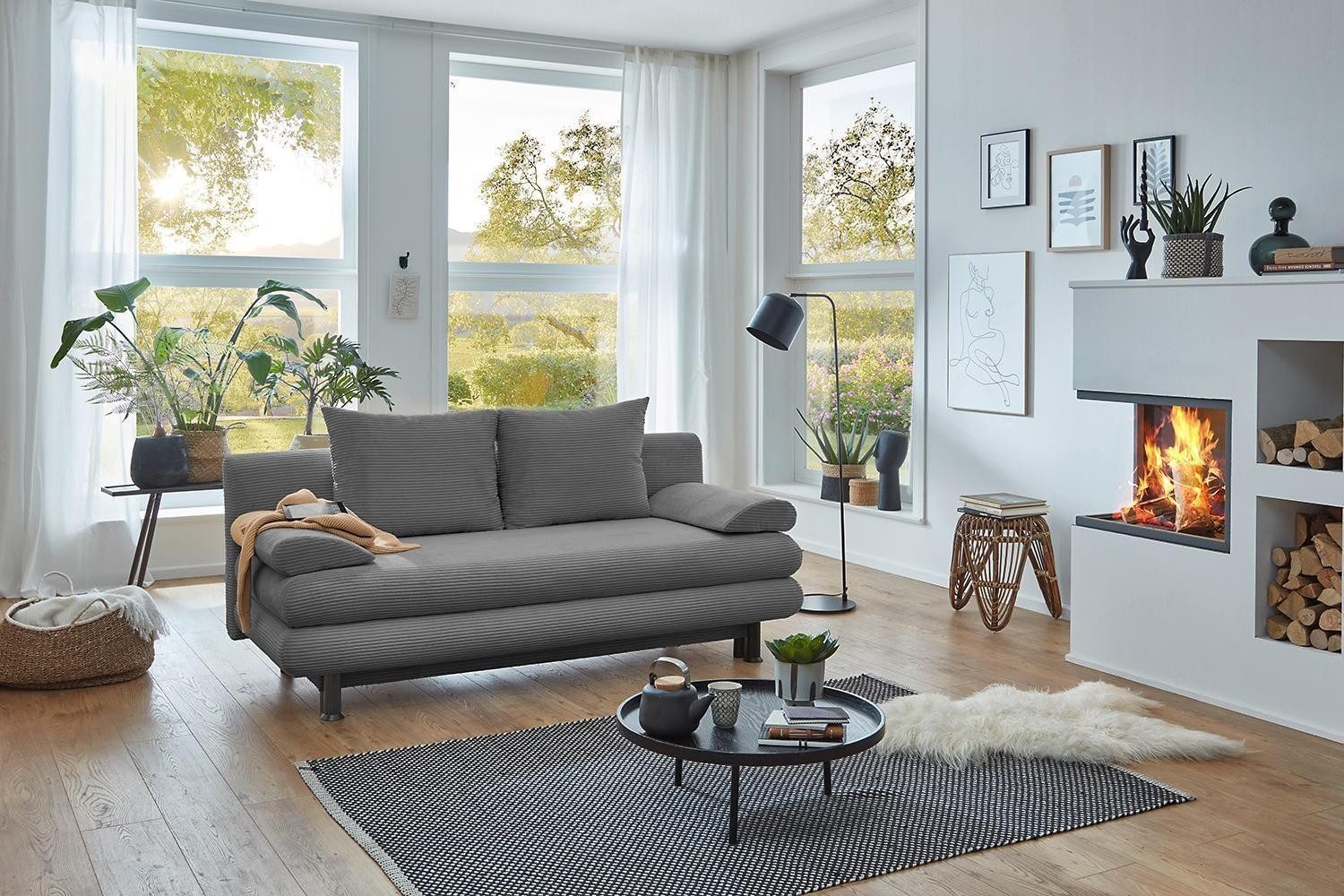 Sun Garden Schlafsofa BERN, Grau, Breitcord, mit Kissen, Bettkasten, Gästeb günstig online kaufen