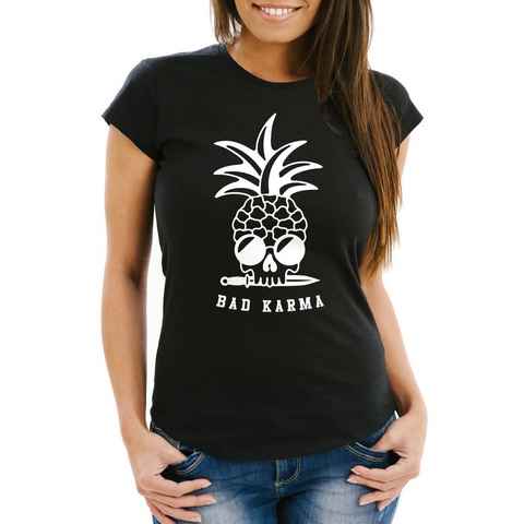 Neverless Print-Shirt Damen T-Shirt Totenkopf Ananas Bad Karma Pineapple Skull Slim Fit Neverless® mit Print