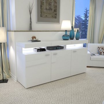 Domando Sideboard Sideboard Mondello M2, Breite 179cm, Hochglanz, LED Beleuchtung in Weiß