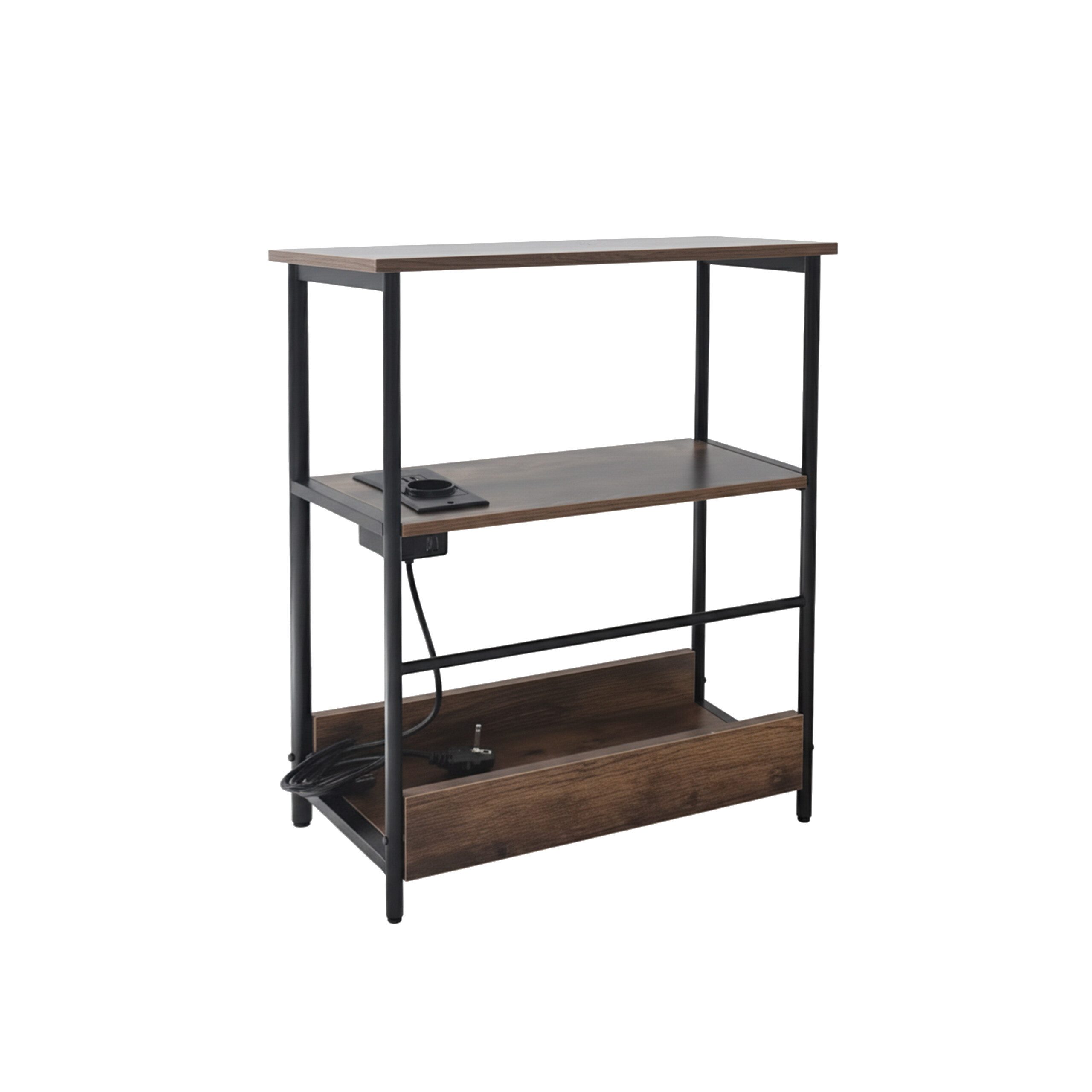 relaxdays Beistelltisch mit Steckdose & USB Ports (1-St), Vintagebraun