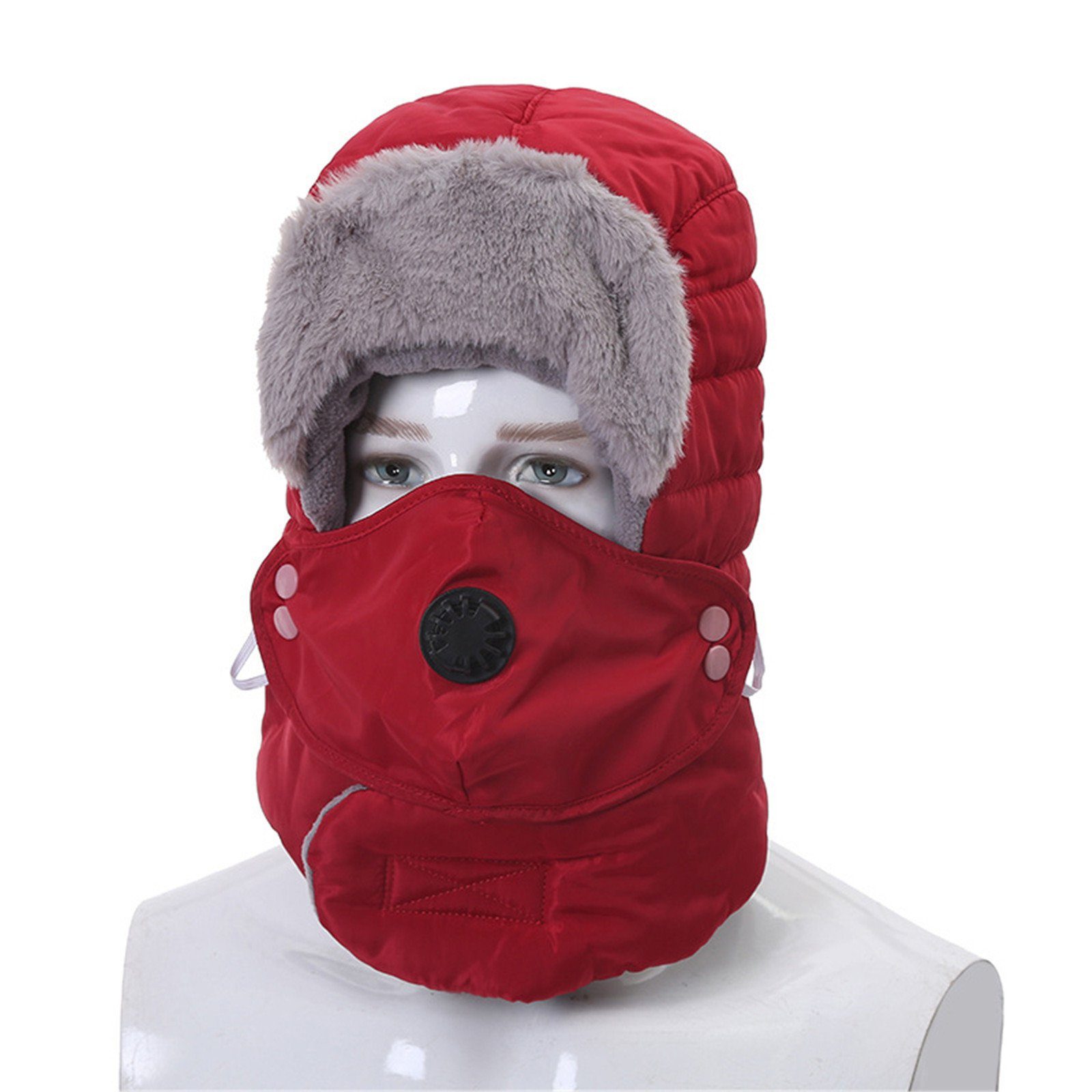 Blusmart Fleecemütze Wintermütze Gesichtsschutzbrille Dreiteiliges Set Mit Atemventil Warm ohne Brille rot | Fleecemützen
