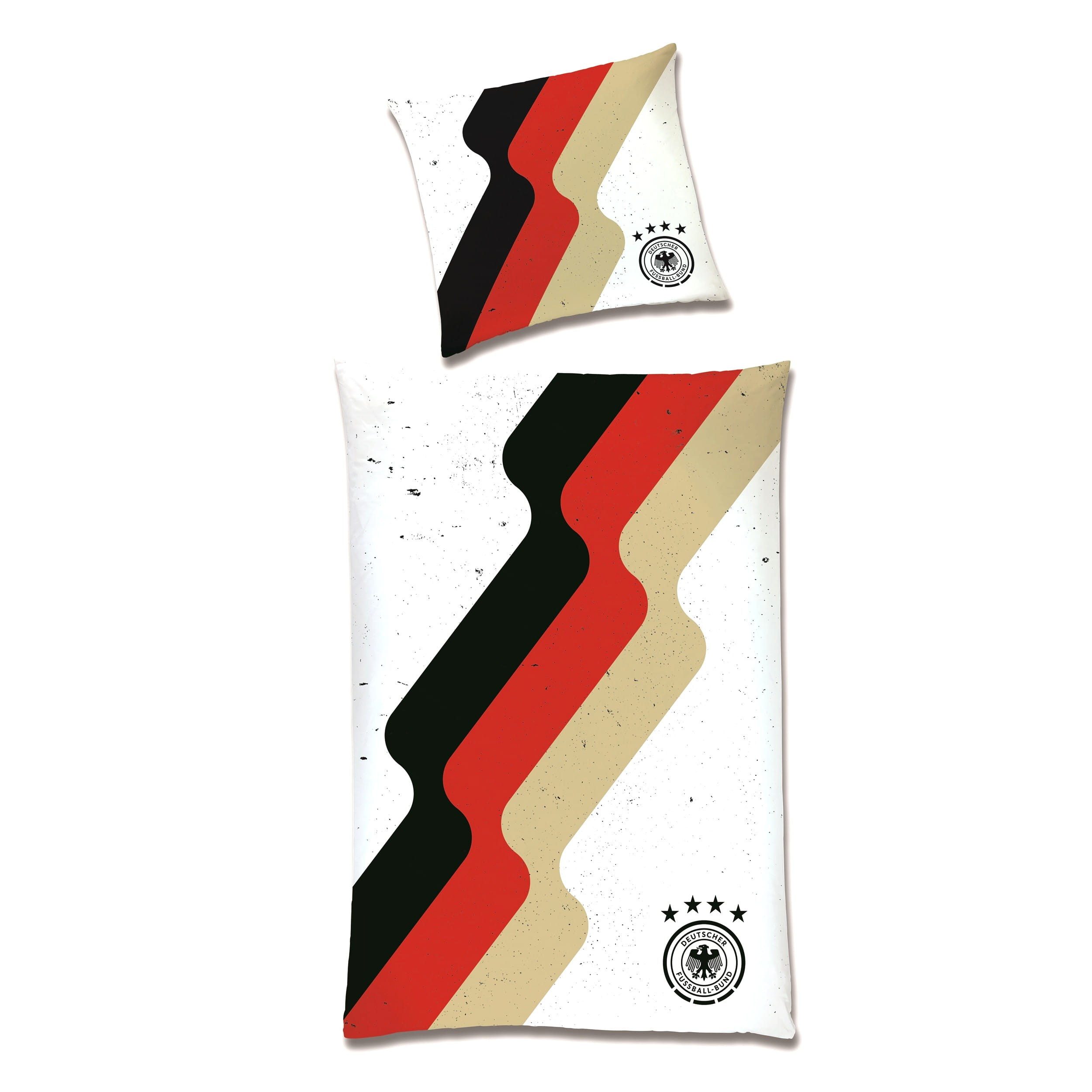 Deutscher Fußball-Bund Bettwäsche Offizielle DFB Bettwäsche, Set 2-teilig, Baumwolle, 135x200 80x80 cm, Renforcé, 2 teilig, mit Querstreifen in Deutschland Farben