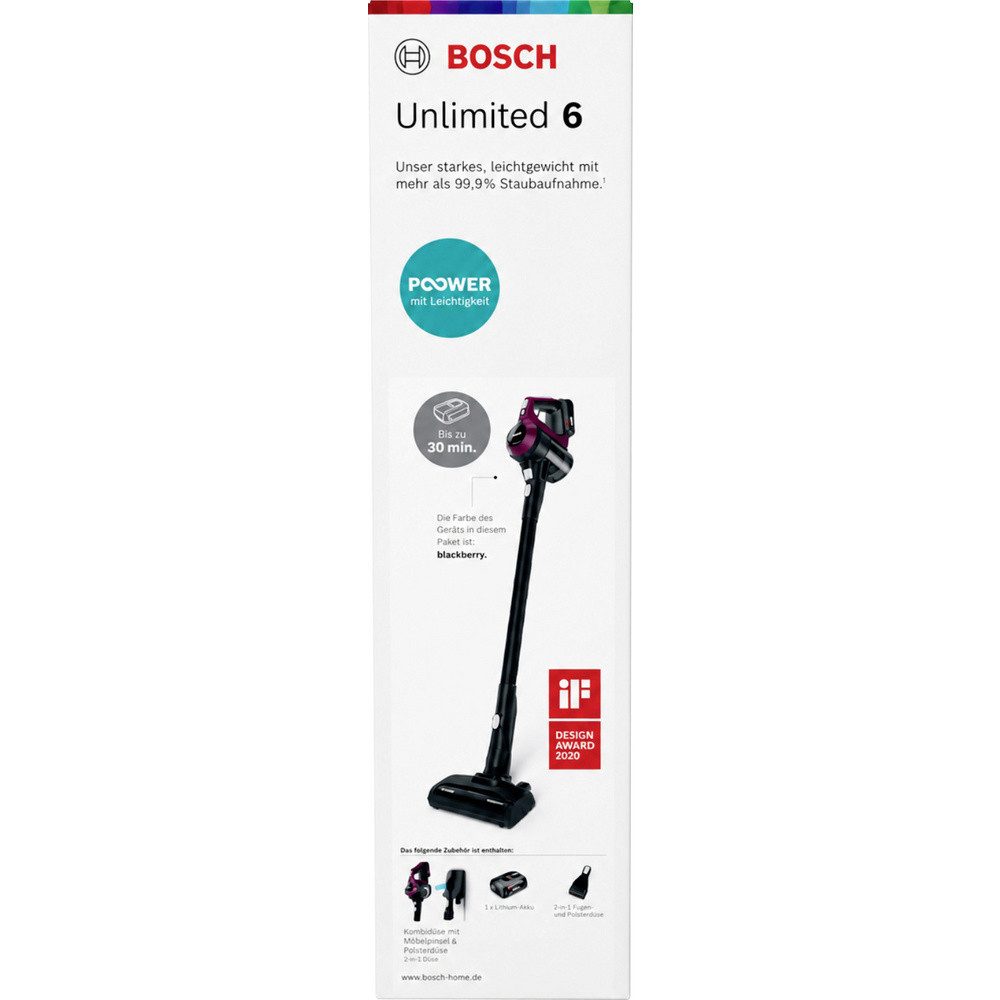 BOSCH Handstaubsauger Bosch Unlimited 6 BCS6111P Akku-Handstaubsauger 18 V 18 V Beutellos