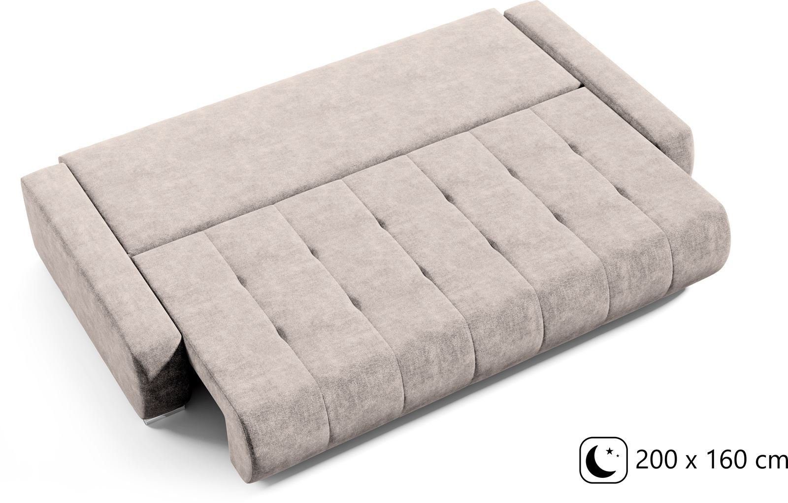 Beautysofa Schlafsofa DRACO 3-Sitzer mit Schlaffunktion und Bettkasten, Modernes Design & Zeitloser Komfort, Liegefläche: 160 x 200 cm – Bild 5 von 5