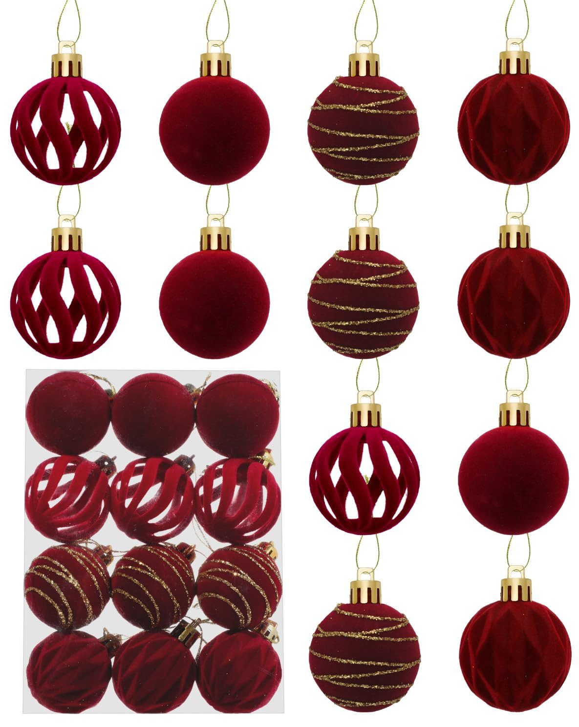 Sorvyzxn Weihnachtsbaumkugel Samt Weihnachtskugeln 24 Stück, Christbaumkugeln Weihnachtsdeko Set (24 St), 4 Designs, Weihnachtsschmuck …