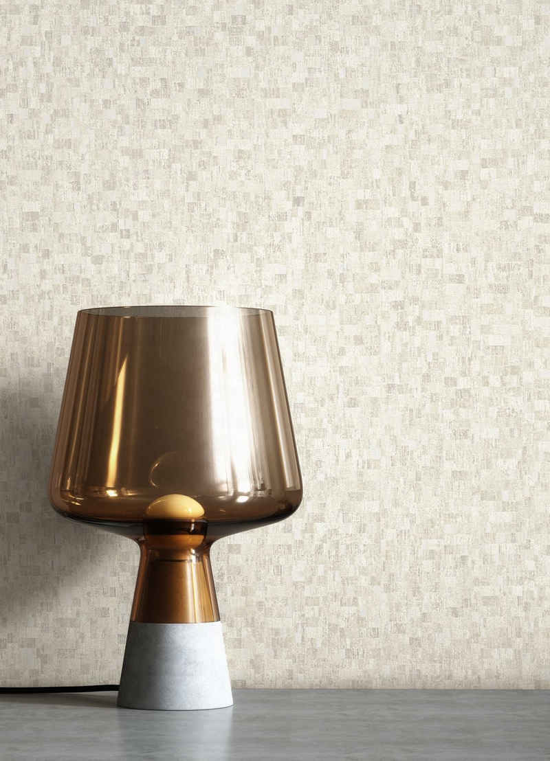 Newroom Vliestapete, Beige Tapete Ethno Mosaik - Mustertapete Creme Weiß Grafik Modern Feines Muster für Wohnzimmer Schlafzimmer Flur