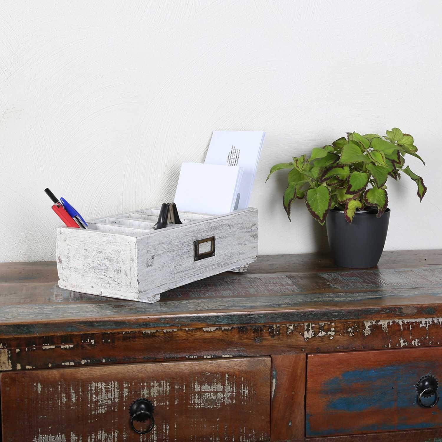 Organizer Holz Kiste, Organizer Recycling Holz Aufbewahrung Shabby Weiß Teak recyceltem TIVOLI Box Casa Moro