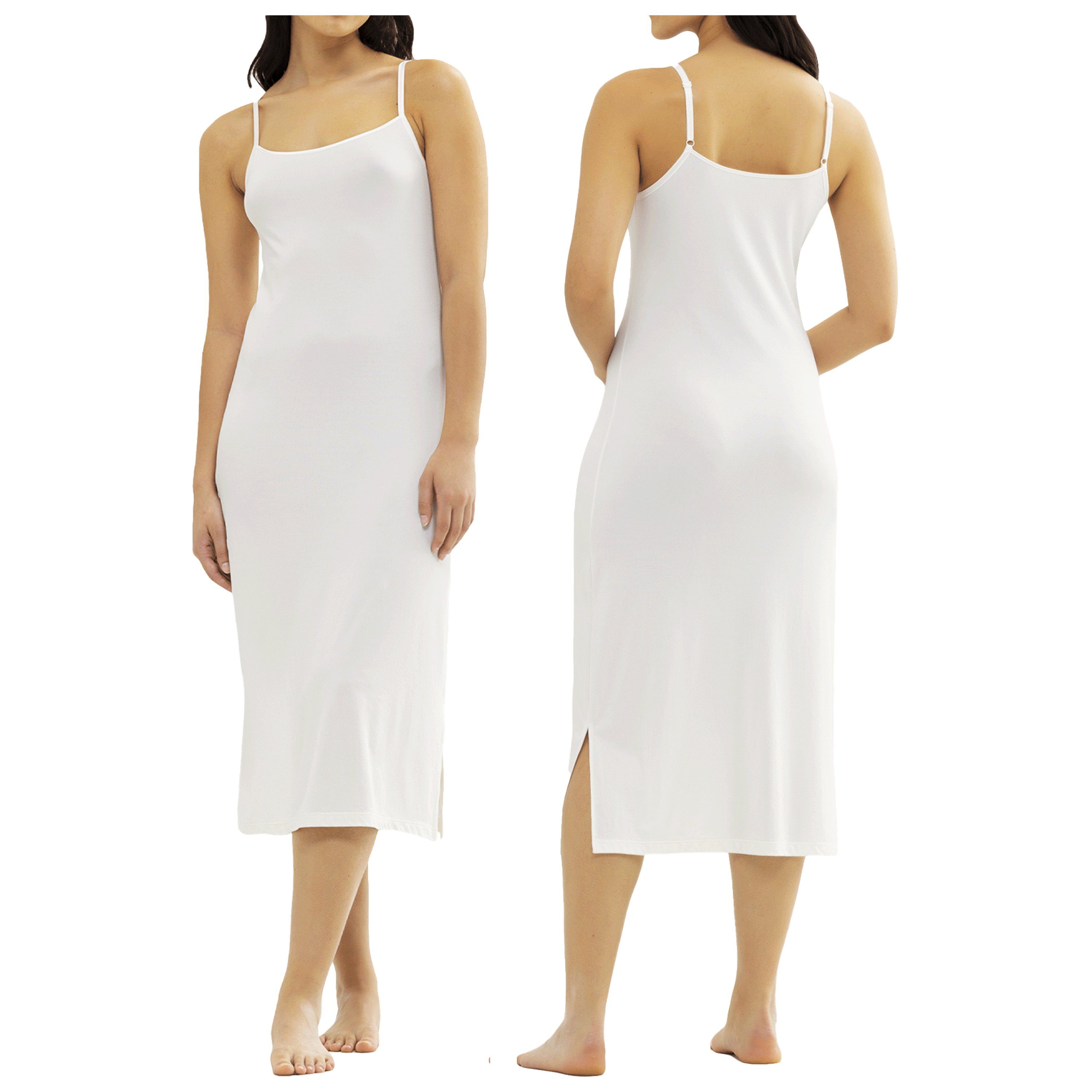 TEXEMP Unterkleid Damen Unterkleid Unterrock Nachtkleid Mini Spaghettiträger Unterwäsche (1-tlg) Bambus Viskose Weiß