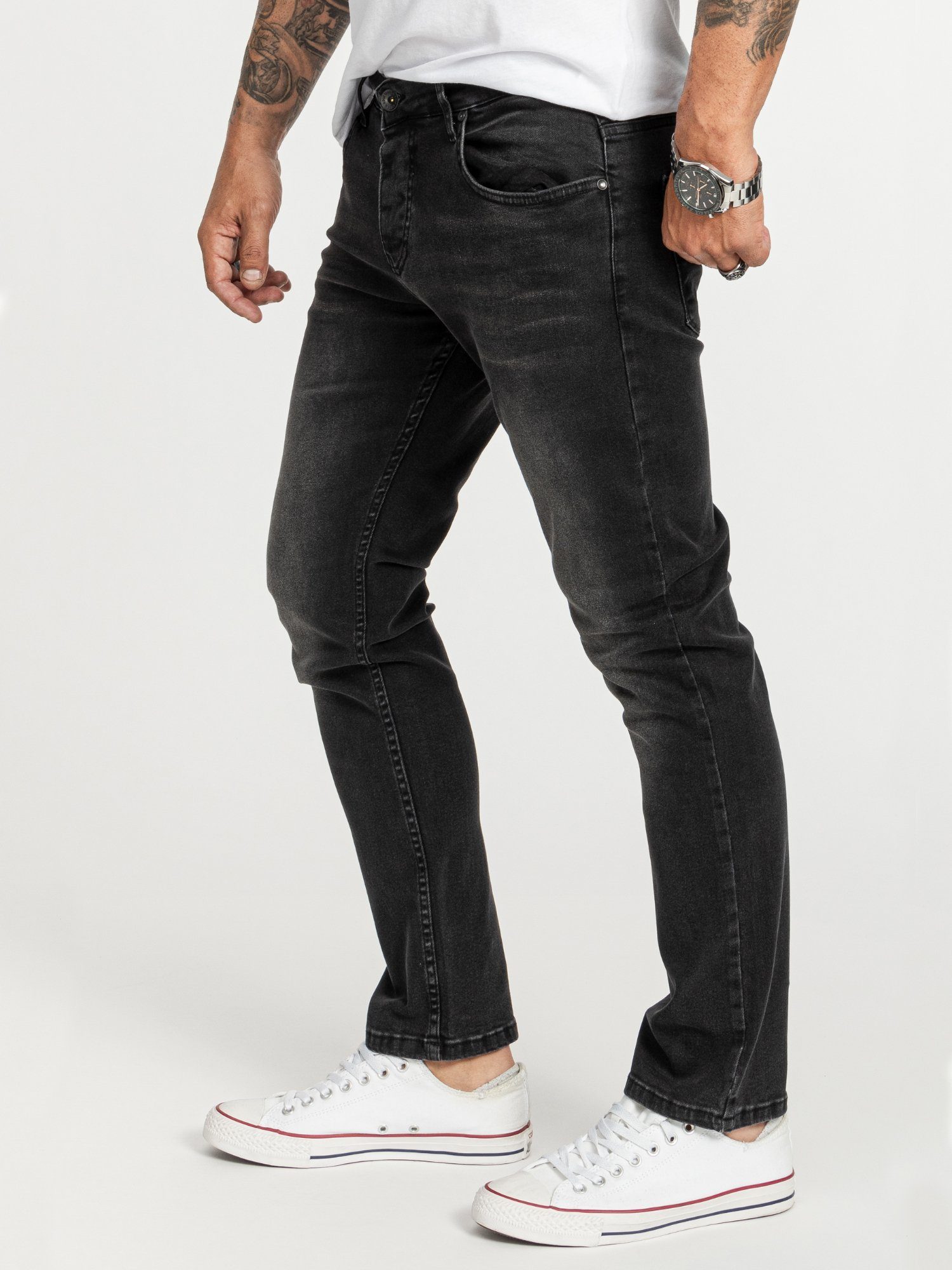 Rock Creek Regular-fit-Jeans Herren Jeans Stonewashed Schwarz RC-2409 günstig online kaufen
