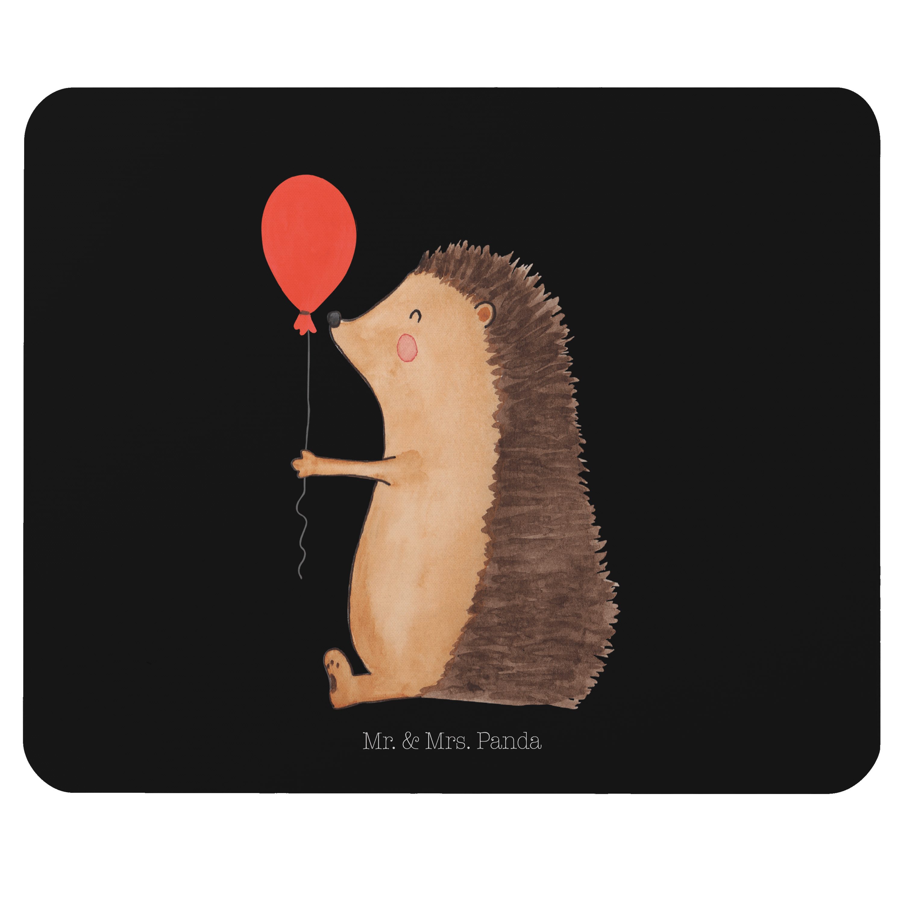 Mr. & Mrs. Panda Mauspad Igel mit Luftballon Schwarz Geschenk