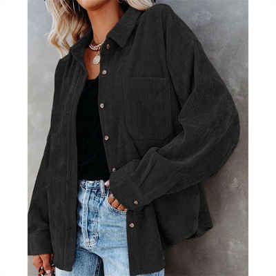 AFAZ New Trading UG 2-in-1-Strickjacke Damen Hemd Cardigan mit Umlegekragen Streifenmuster Lässige Jacke