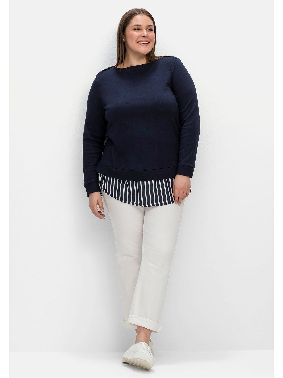 Sheego Langarmshirt Große Größen mit Ansatz aus Blusenstoff