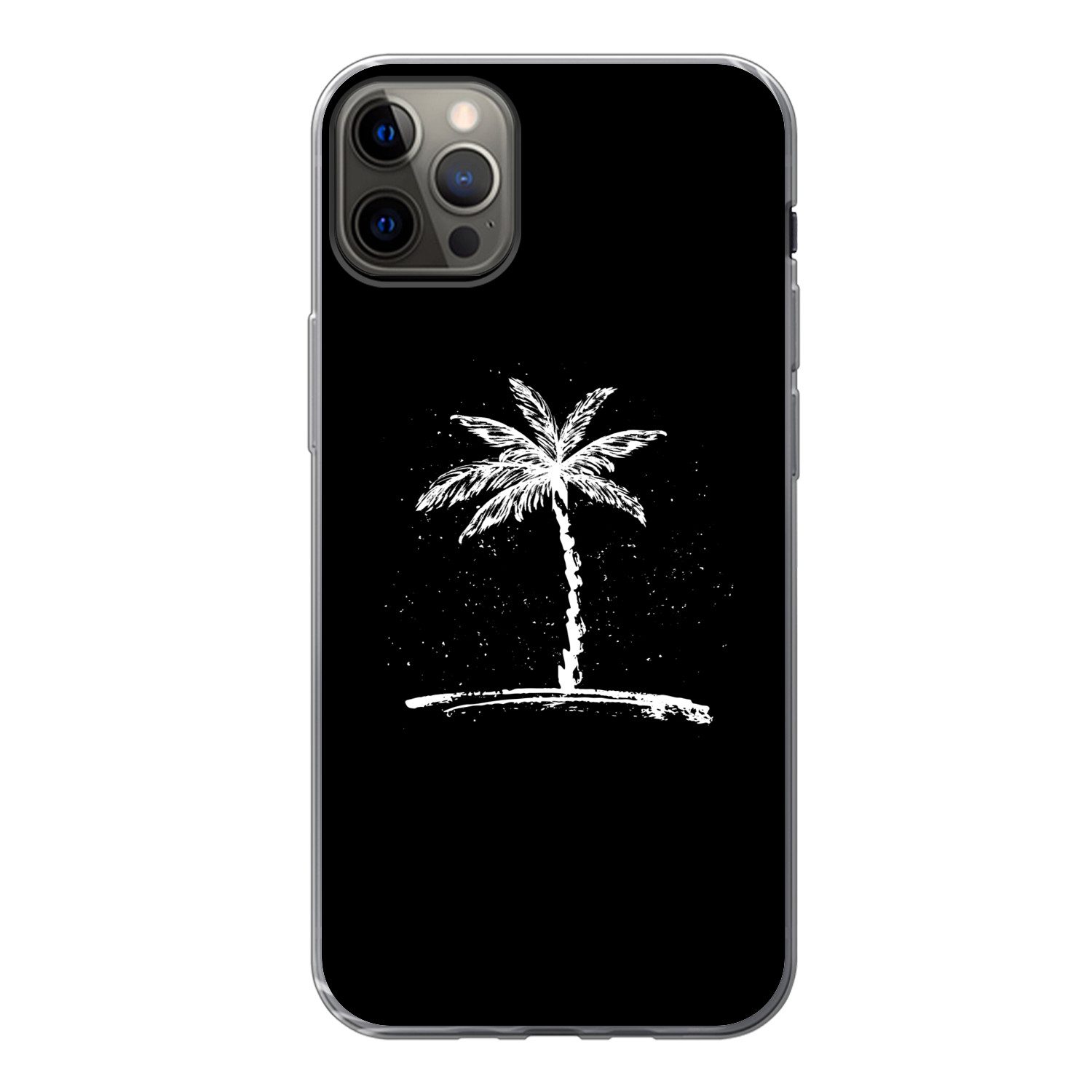 MuchoWow Handyhülle für Apple iPhone 13 Pro Max Palme - Weiß - Schwarz - Tropisch, Smartphone-Bumper, Print, Handy Schutzhülle Dünn