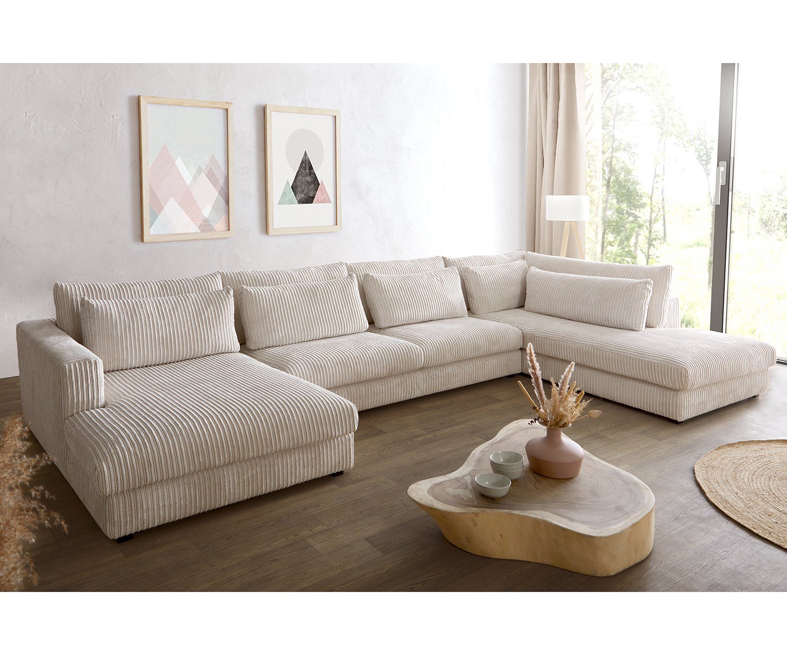 DELIFE Wohnlandschaft »Isla«, Cord Beige 430x225 Ottomane rechts online