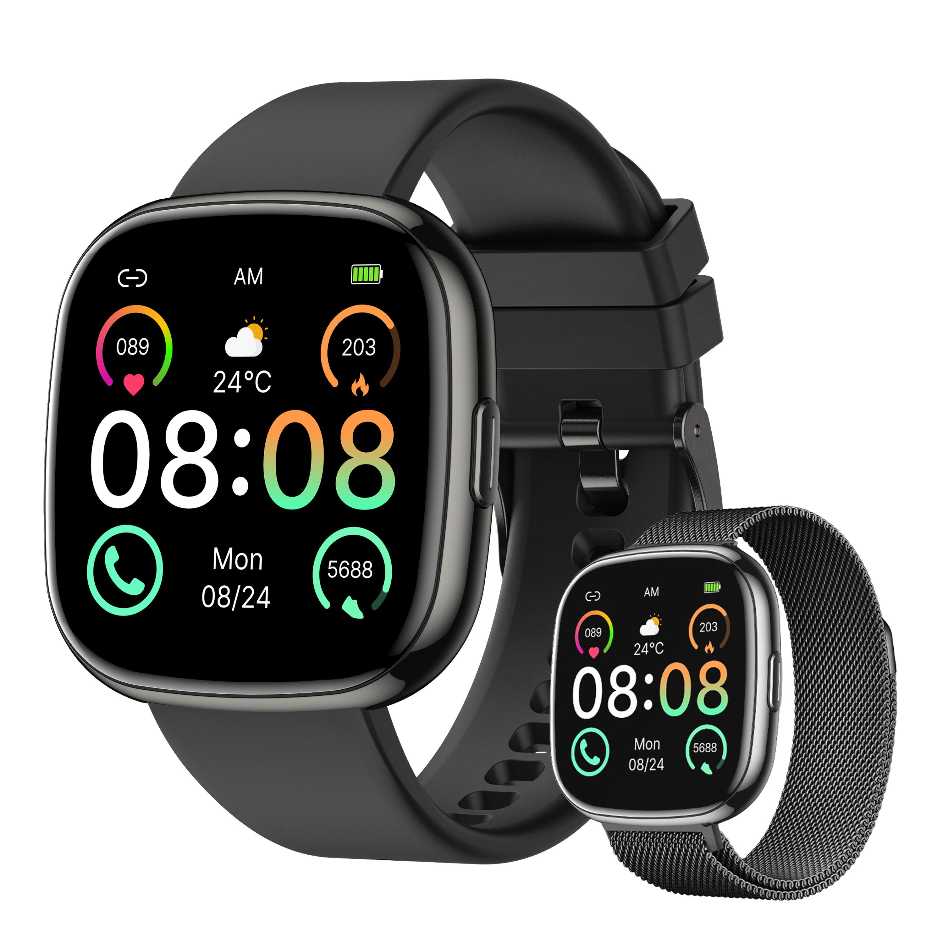 Zevelora Herren's und Damen's Telefonfunktion 300 mAh Akku IP68 Wasserdicht Smartwatch (1,72 Zoll, Android/iOS), Fitness Uhr mit 1,72" Display, Blutdruck, SpO₂ & 100+ Sportmodi