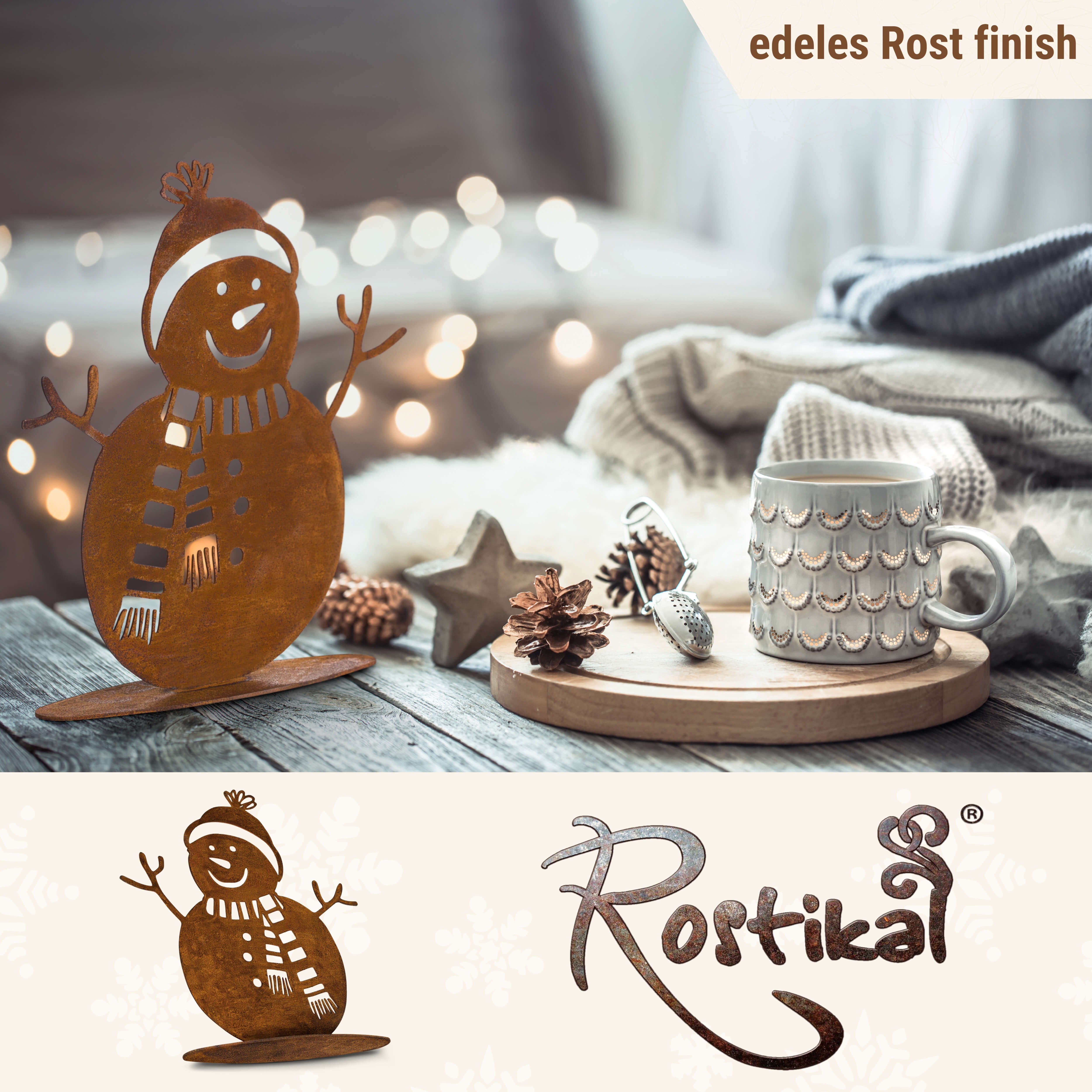 Rostikal Schneemann Rost Deko Metall (1 St), Winterdeko Edelrost Design, Handmade – Bild 4 von 5
