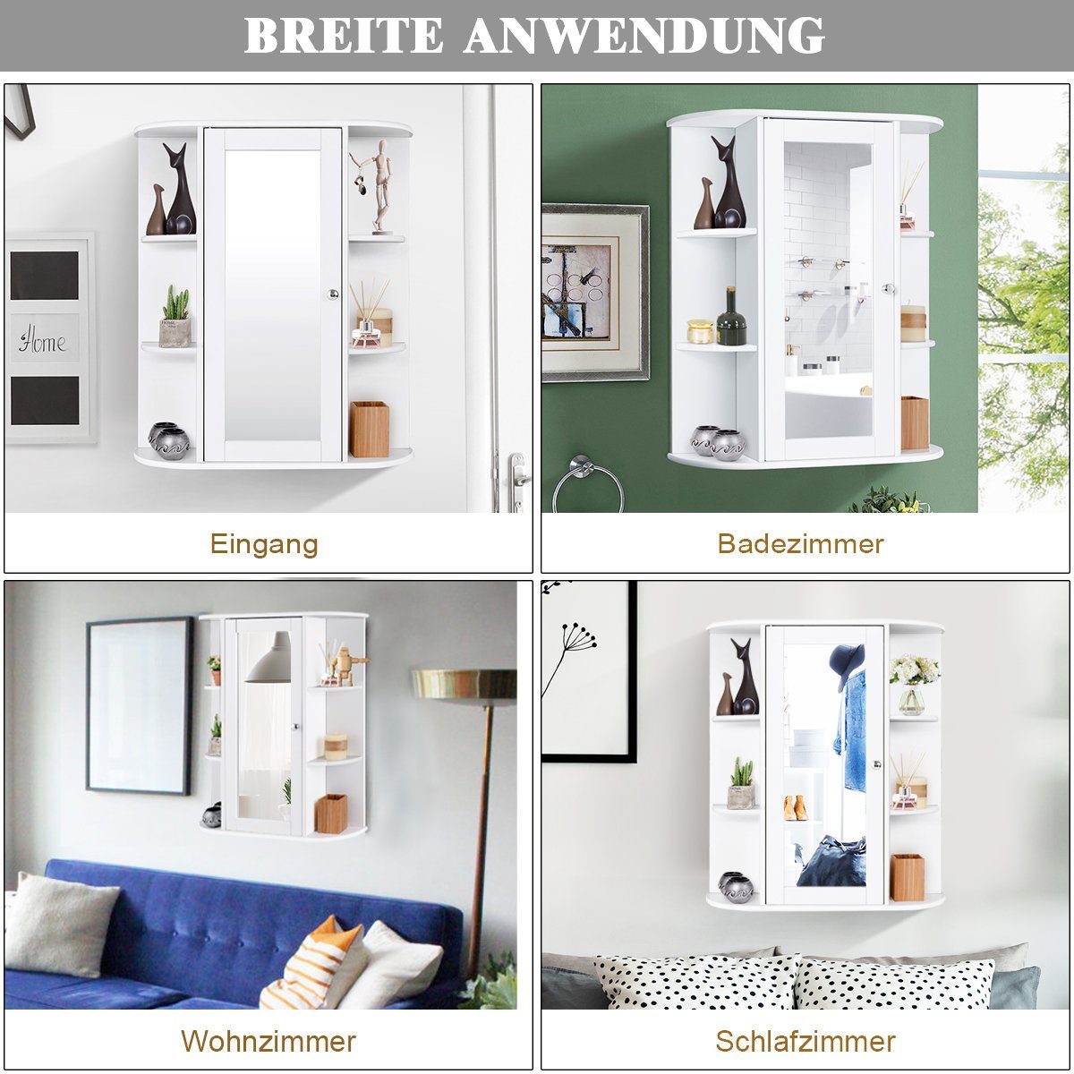 COSTWAY Spiegelschrank Hängeschrank mit Spiegel, Ablagen – Bild 2 von 5