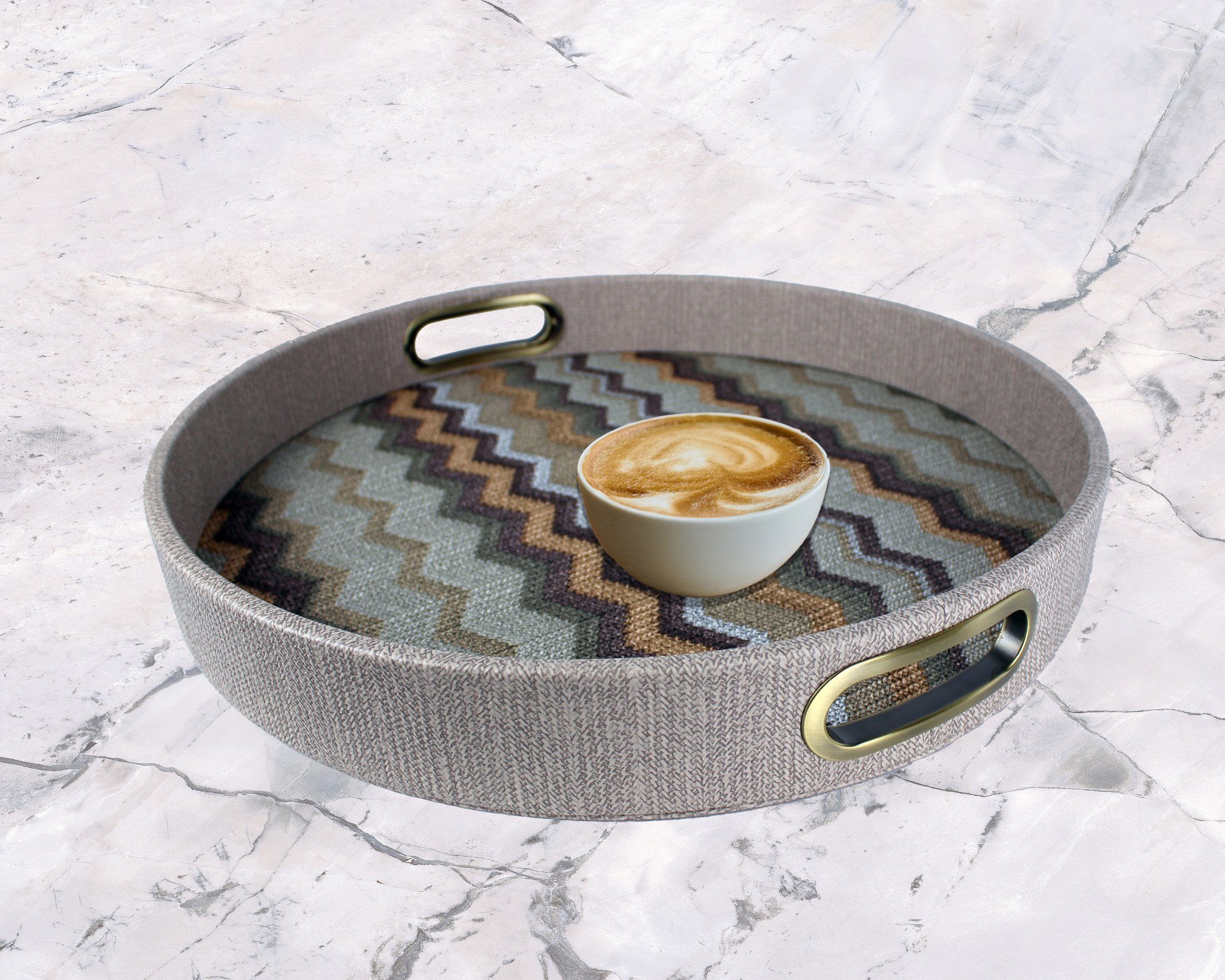 Signature Home Collection Tablett Tablett braun gestreift abwischbar Muster gezackt mit Griffen, Kunstleder, (1 Stück, 1-tlg., 1x Tablett), abwischbar, rutschfest, geeignet zum Servieren