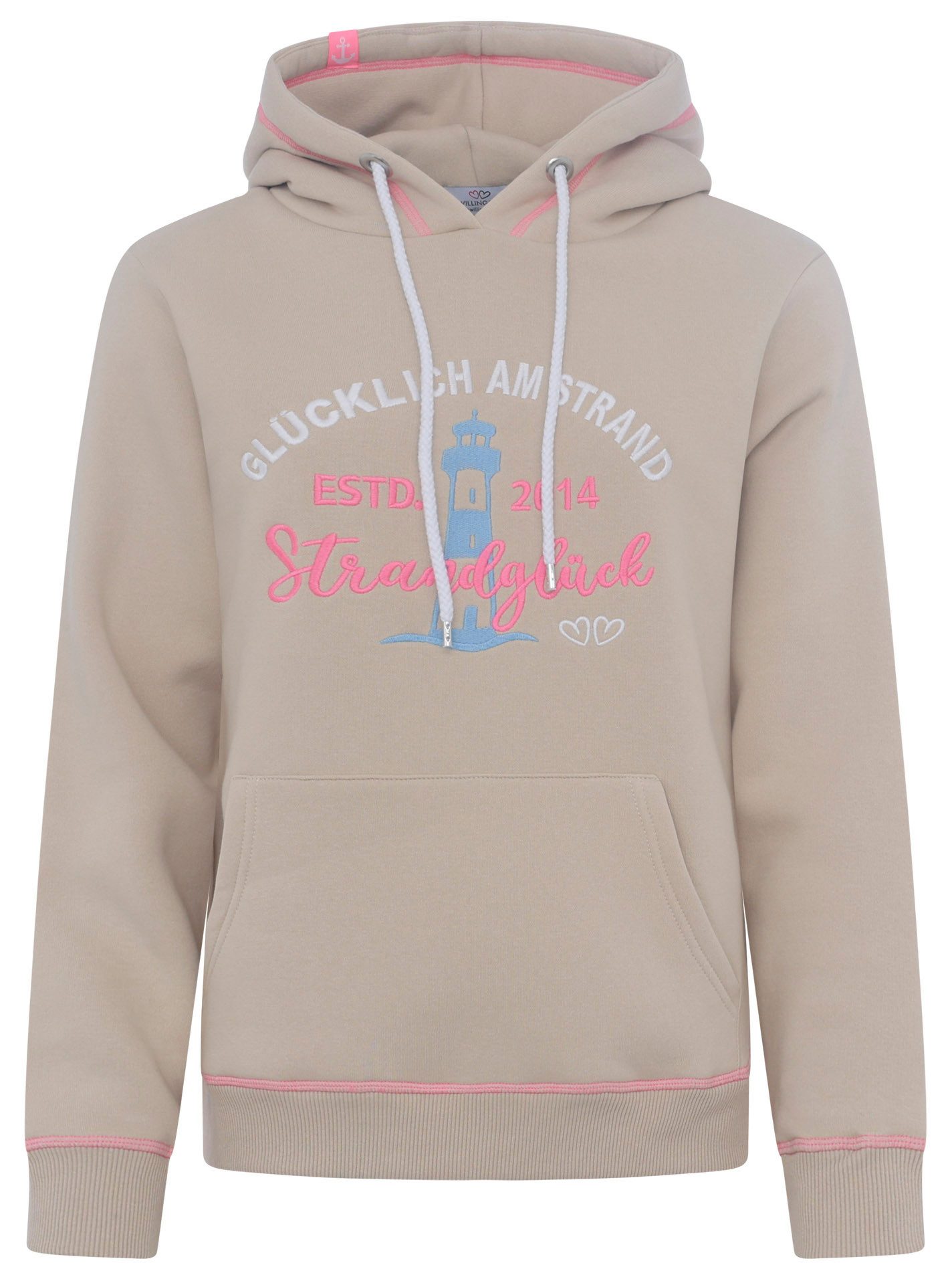 Zwillingsherz Hoodie "Glücklich am Strand" mit maritimer Stickerei, Kängurutaschen – Bild 3 von 5