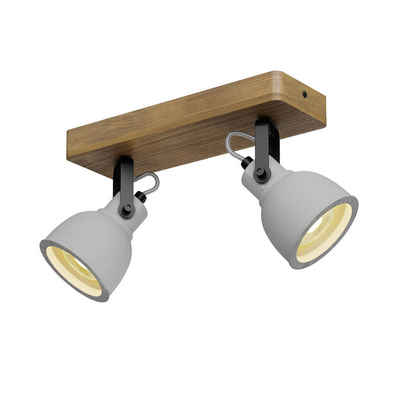 Lindby LED Deckenleuchte Mitis, dimmbar, Leuchtmittel nicht inklusive, Industrielles Design, Kiefernholz, Beton, grau, holz dunkel, 2