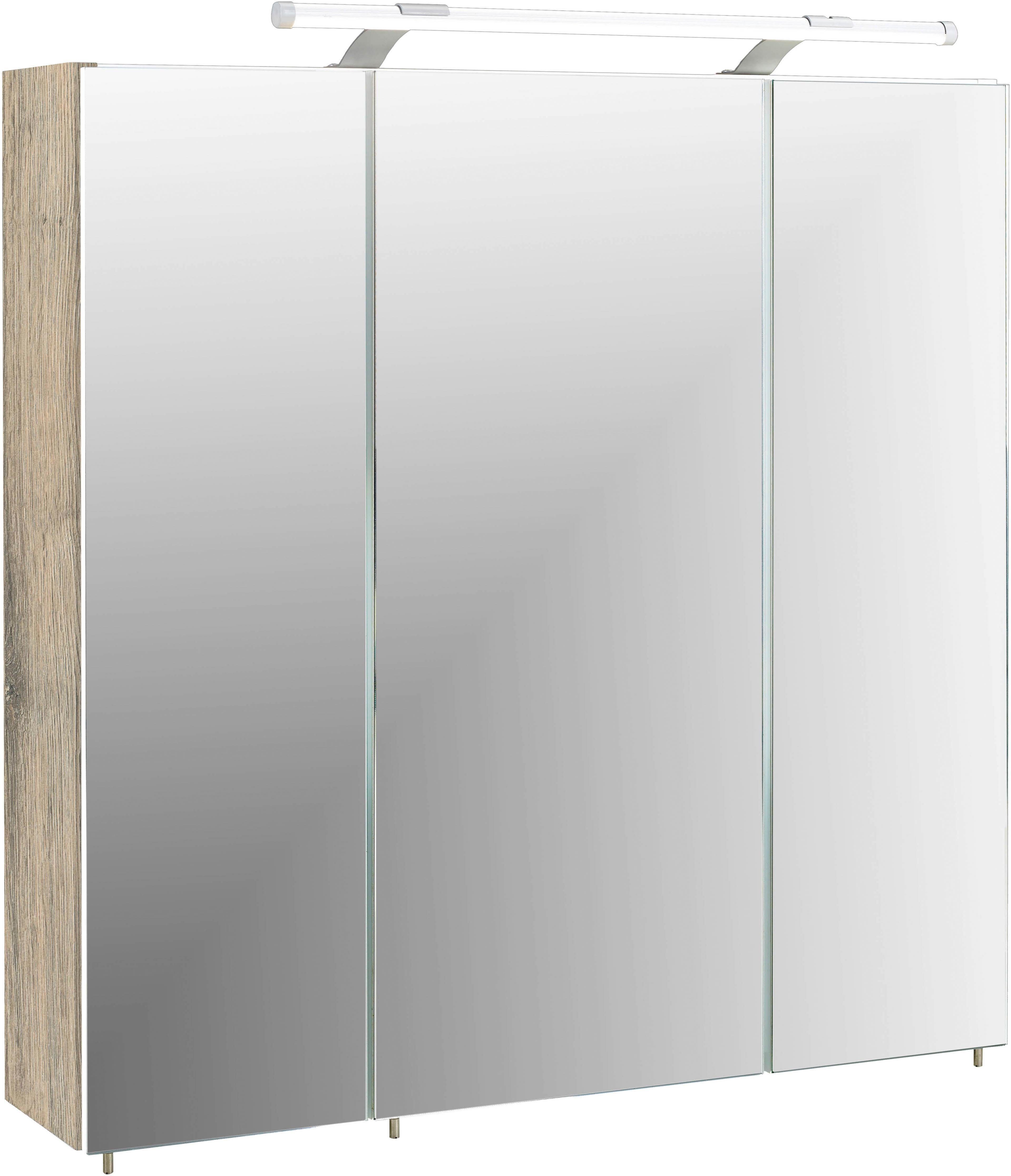 Schildmeyer Spiegelschrank Dorina Breite 70 cm, 3-türig, LED-Beleuchtung, Schalter-/Steckdosenbox wildeichefarben | wildeichefarben | Spiegelschränke