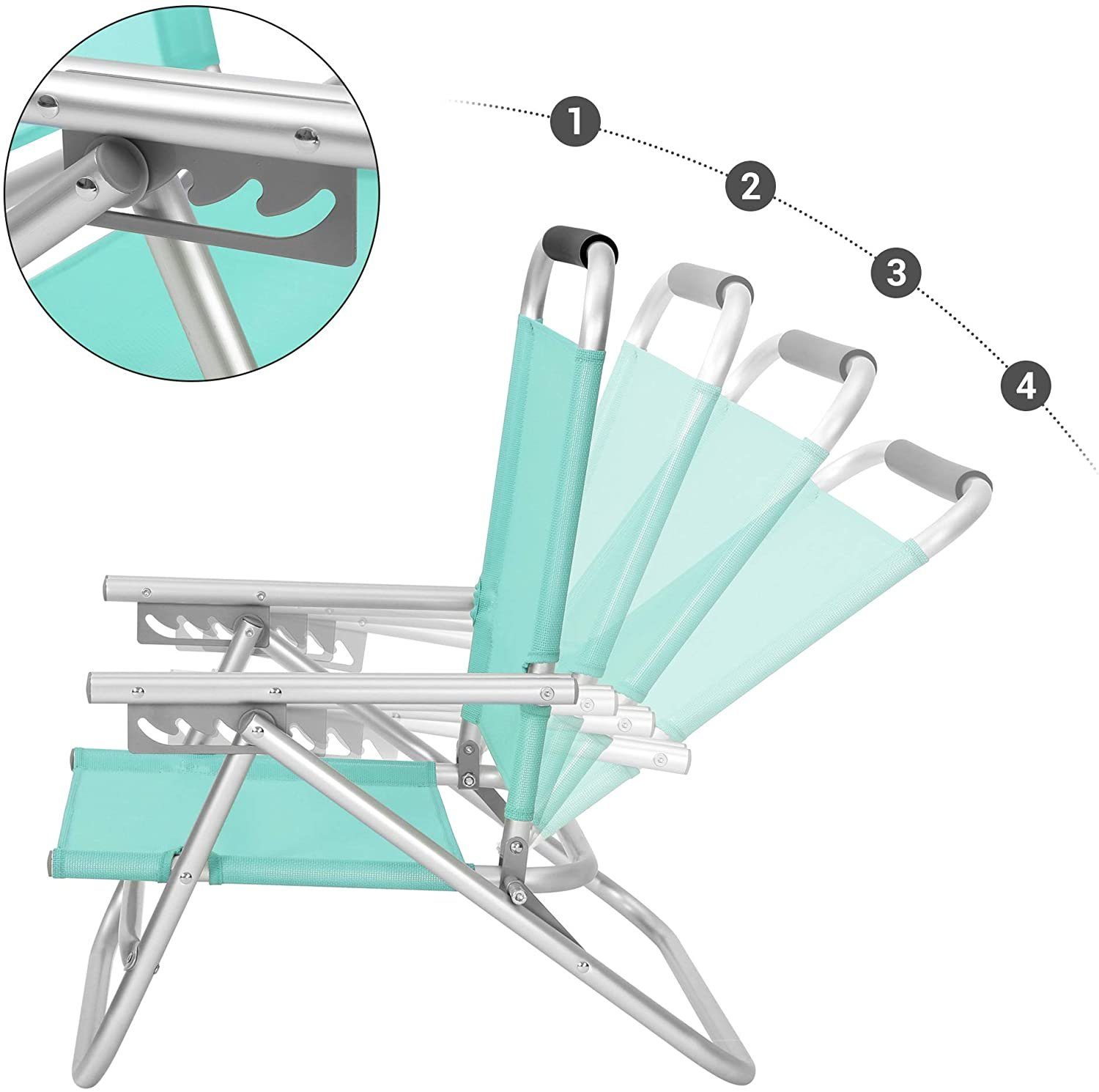 SONGMICS Campingstuhl Strandstuhl, Rückenlehne 4-stufig verstellbar, Outdoor, 57 x 59 x 71cm, tragbarer Klappstuhl, Armlehnen, atmungsaktiv und komfortabel, grün