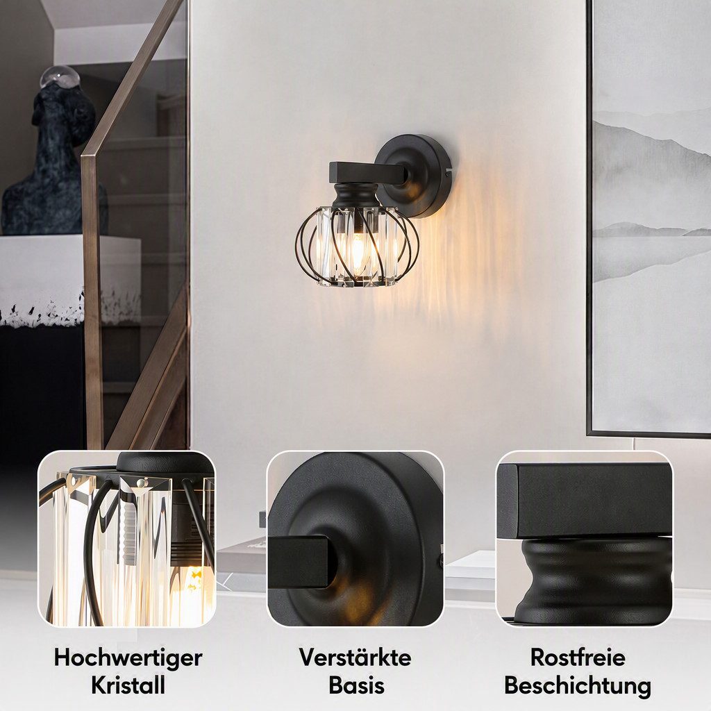 BlingBin Wandleuchte Goldene Kristall Innen,E27 Wohnzimmer Wandlampe Moderne, Gold Metall, ohne Leuchtmittel, Kristallwandleuchte für Wohnzimmer Korridor Esszim – Bild 4 von 5