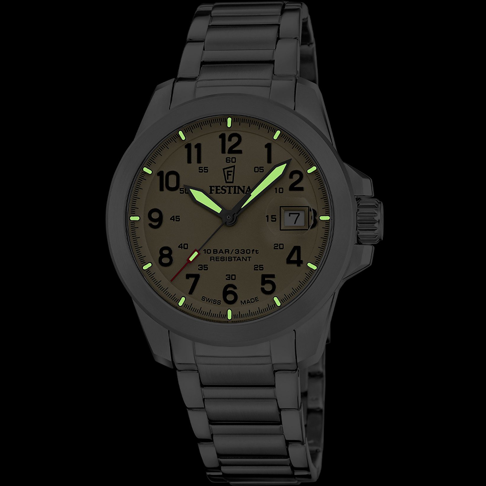 Festina Quarzuhr Field Watches F20081/1, (Set, 3-tlg., Uhr mit Wechselbändern), Armbanduhr, Herrenuhr, Swiss Made, Edelstahlarmband