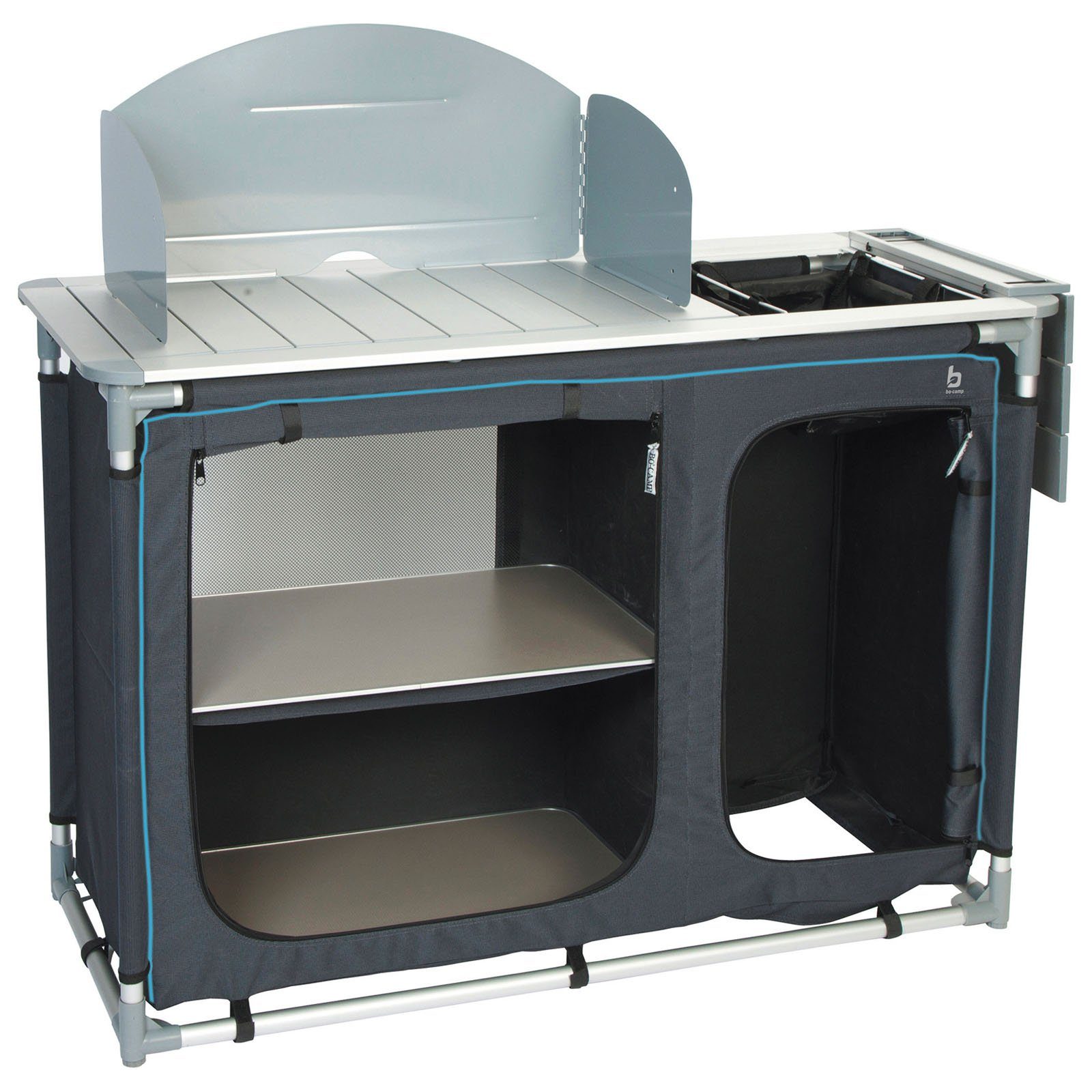 Bo-Camp Stoffschrank Camping Reise Küche Küchen Box Falt Schrank Windschutz Spülbecken Alu