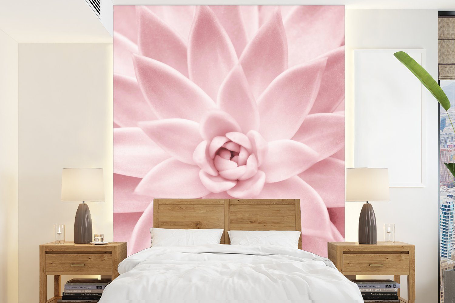 MuchoWow Fototapete Blume - Rosa - Natur - Pflanze, Matt, bedruckt, (4 St), Montagefertig Vinyl Tapete für Wohnzimmer, Wandtapete