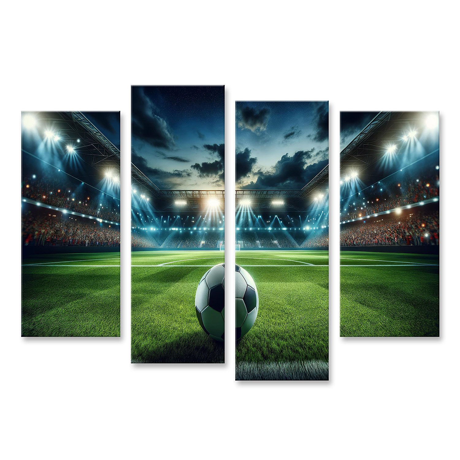 islandburner Leinwandbild Abendliches Fußballspiel im beleuchteten Stadion