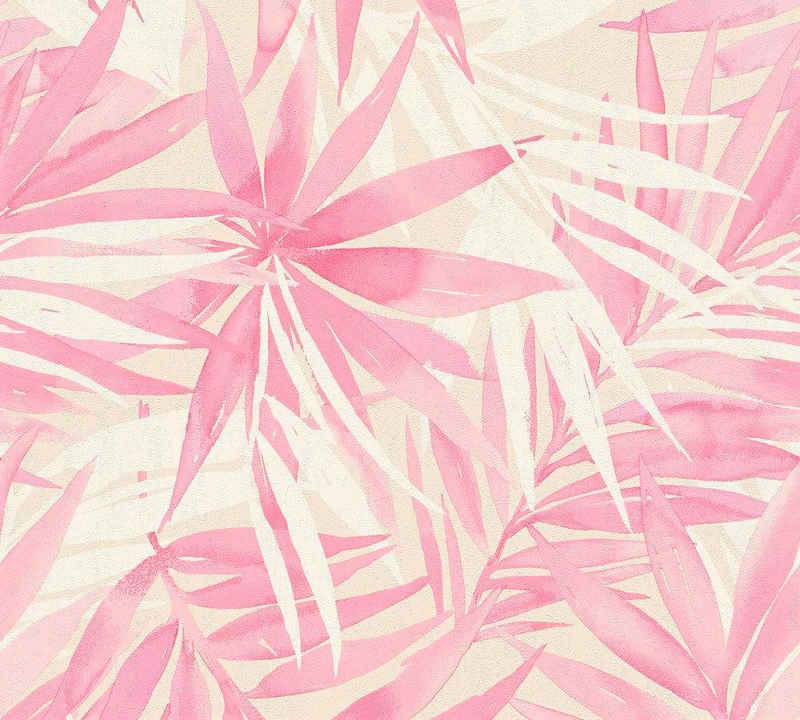 DESIGNDSCHUNGEL By Laura N. Vliestapete »Palmentapete«, botanisch, tropisch, Tapete Natur Beige Rosa Weiß