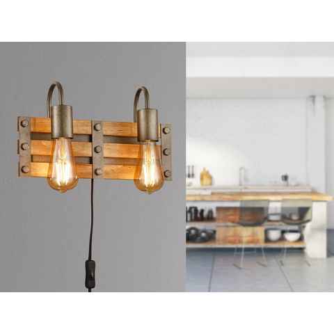 meineWunschleuchte LED Wandleuchte, LED wechselbar, Warmweiß, mit Schalter und Stecker Holzbalkenlampe Industrial Style, Breite 35cm