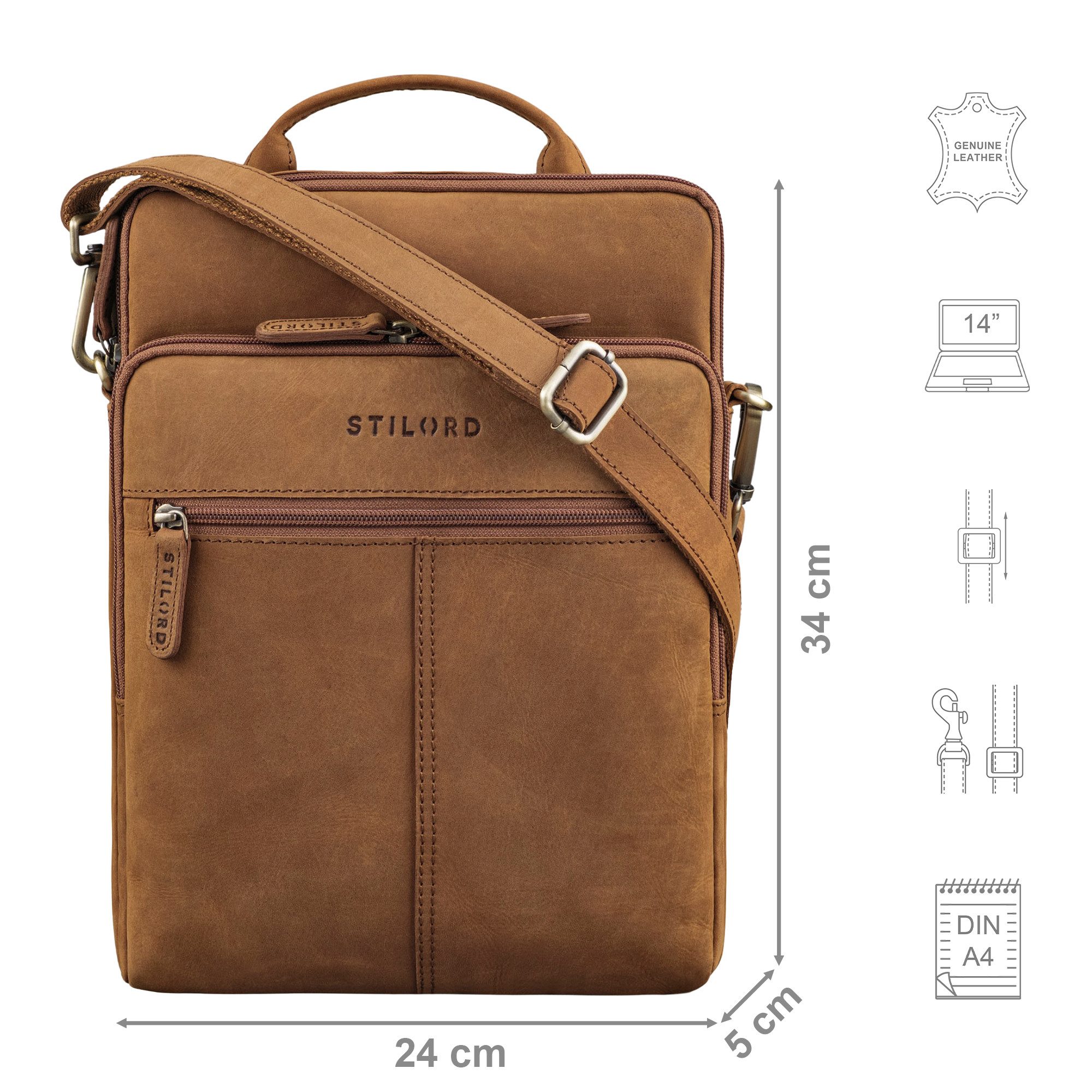 STILORD Schultertasche "Stellan" Schmale Laptop-Tasche Leder 13,3 - 14 Zoll