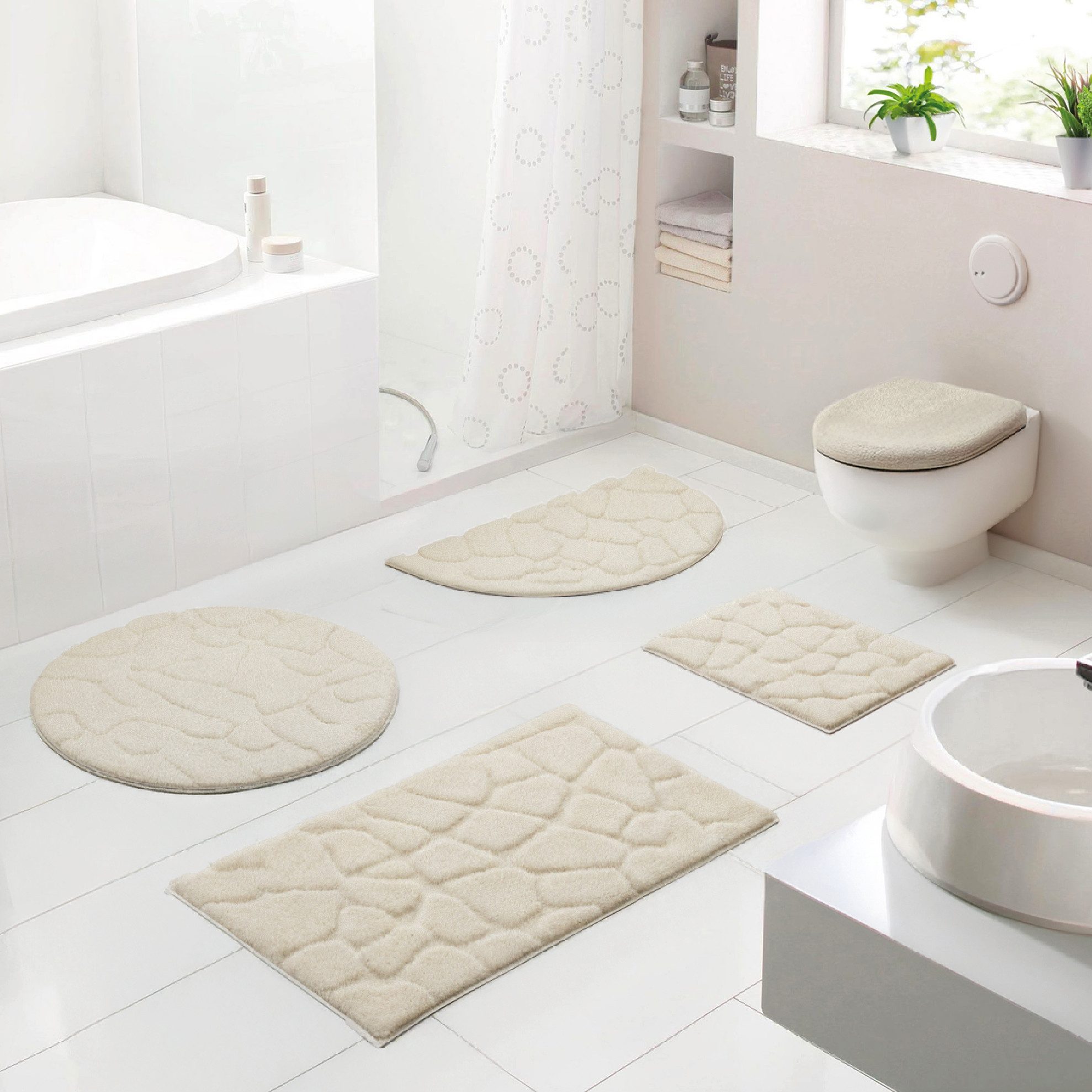 Grund Badematte Ashtar, Badvorleger, Badezimmer Teppich, 3D-Design, Höhe 20 mm, rutschhemmend beschichtet, schnell trocknend, Polyester, halbrund, Hoch-Tief-Design mit organischer Steinoptik, Made in Europe