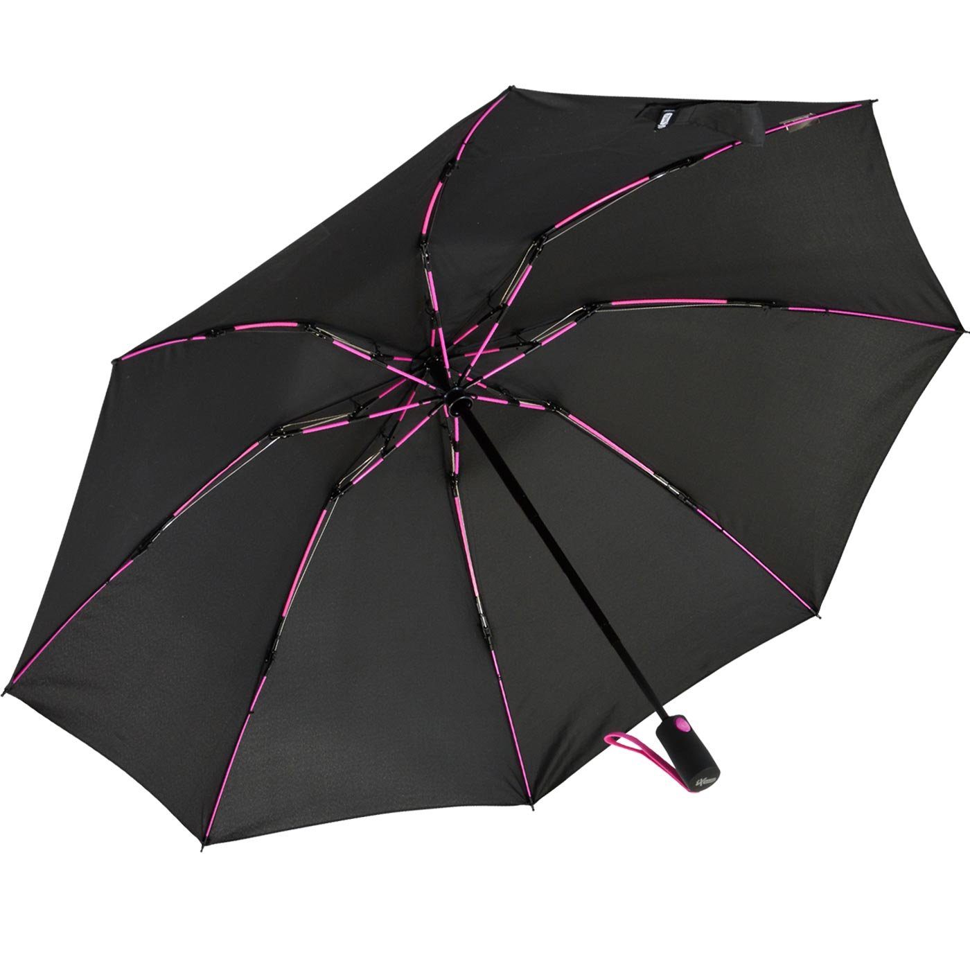 iX-brella Taschenregenschirm Reverse mit Fiberglas-Automatiksch, Speichen bunten stabilen öffnender schwarz-pink umgekehrt