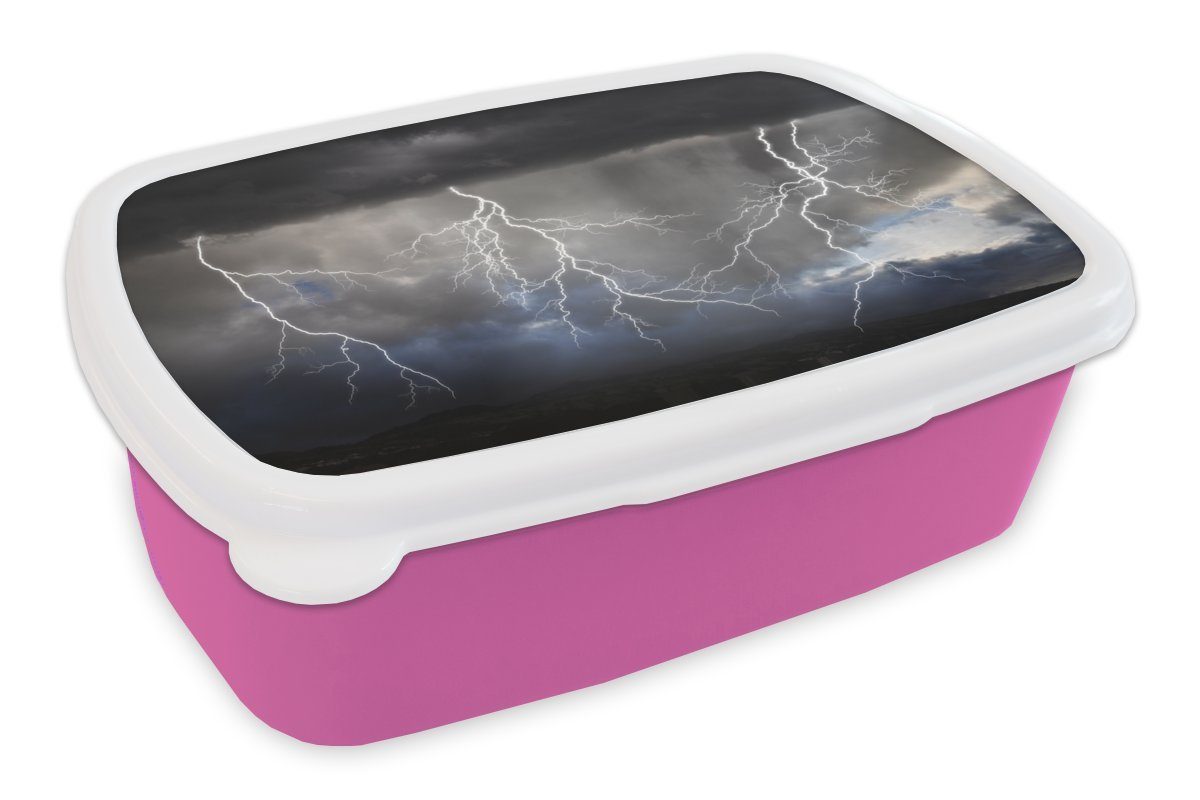 Lunchbox für Mädchen, Blitzlichtgewitter, MuchoWow Kunststoff, Kinder, Erwachsene, rosa Snackbox, Kunststoff Brotdose (2-tlg), Brotbox