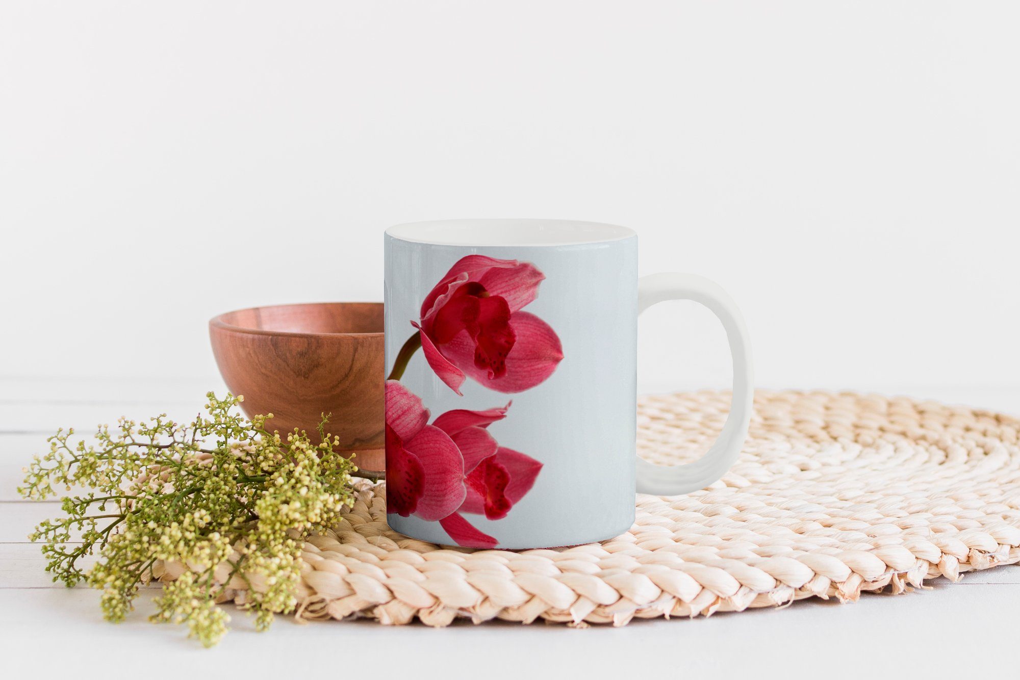 MuchoWow Tasse Rote Orchideen Kaffeetassen, Geschenk Keramik, Teetasse, hellen für Becher, Teetasse, Hintergrund, einen