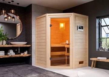 welltime Sauna Anni, BxTxH: 145 x 145 x 187 cm, 38 mm, 3,6-kW-Plug & Play Ofen mit ext. Steuerung