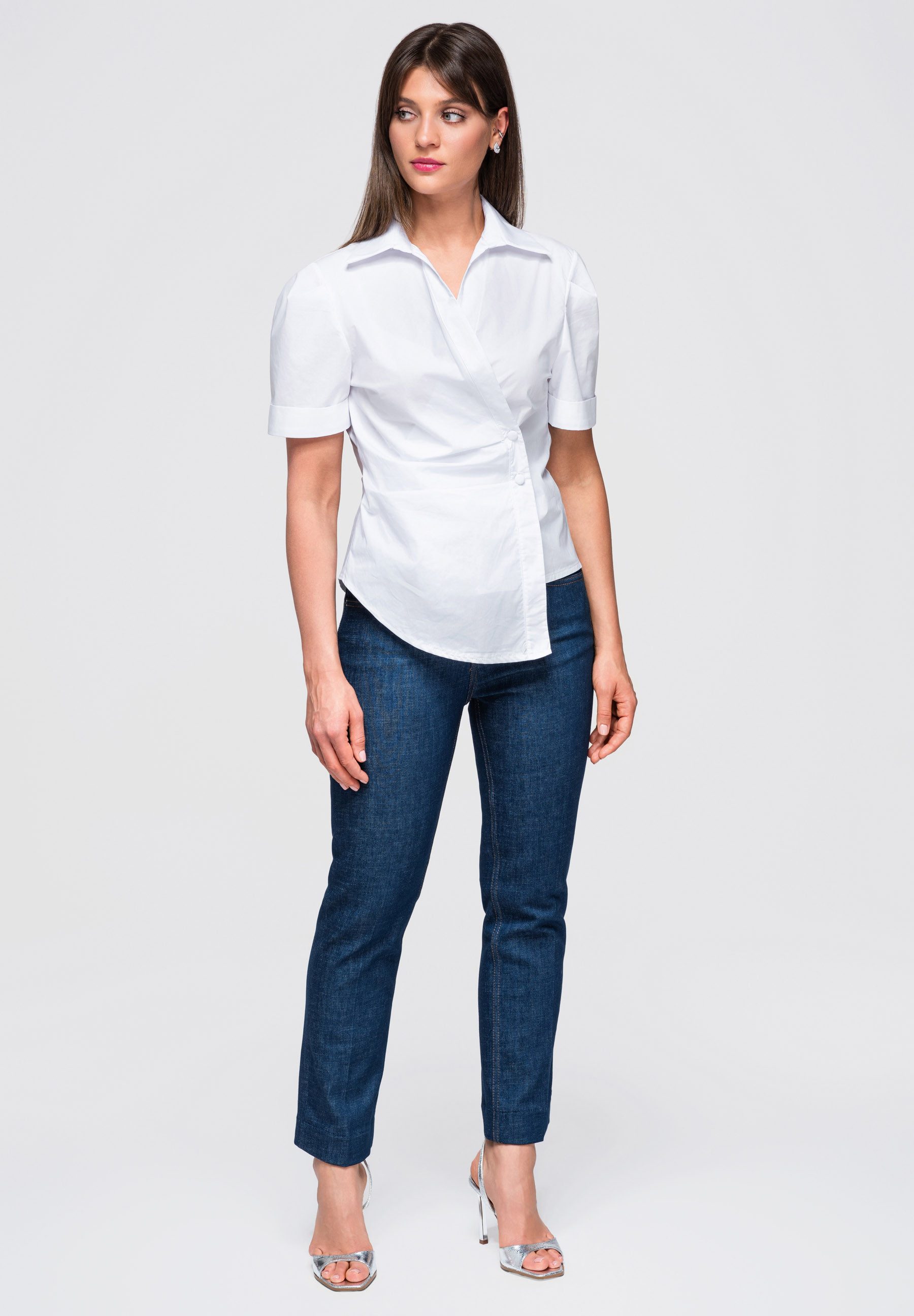 OMBRE Hemdbluse Damen Bluse Slim Fit mit asymmetrischem Schnitt Weiß ONESIZE (kein Set, 1-tlg)