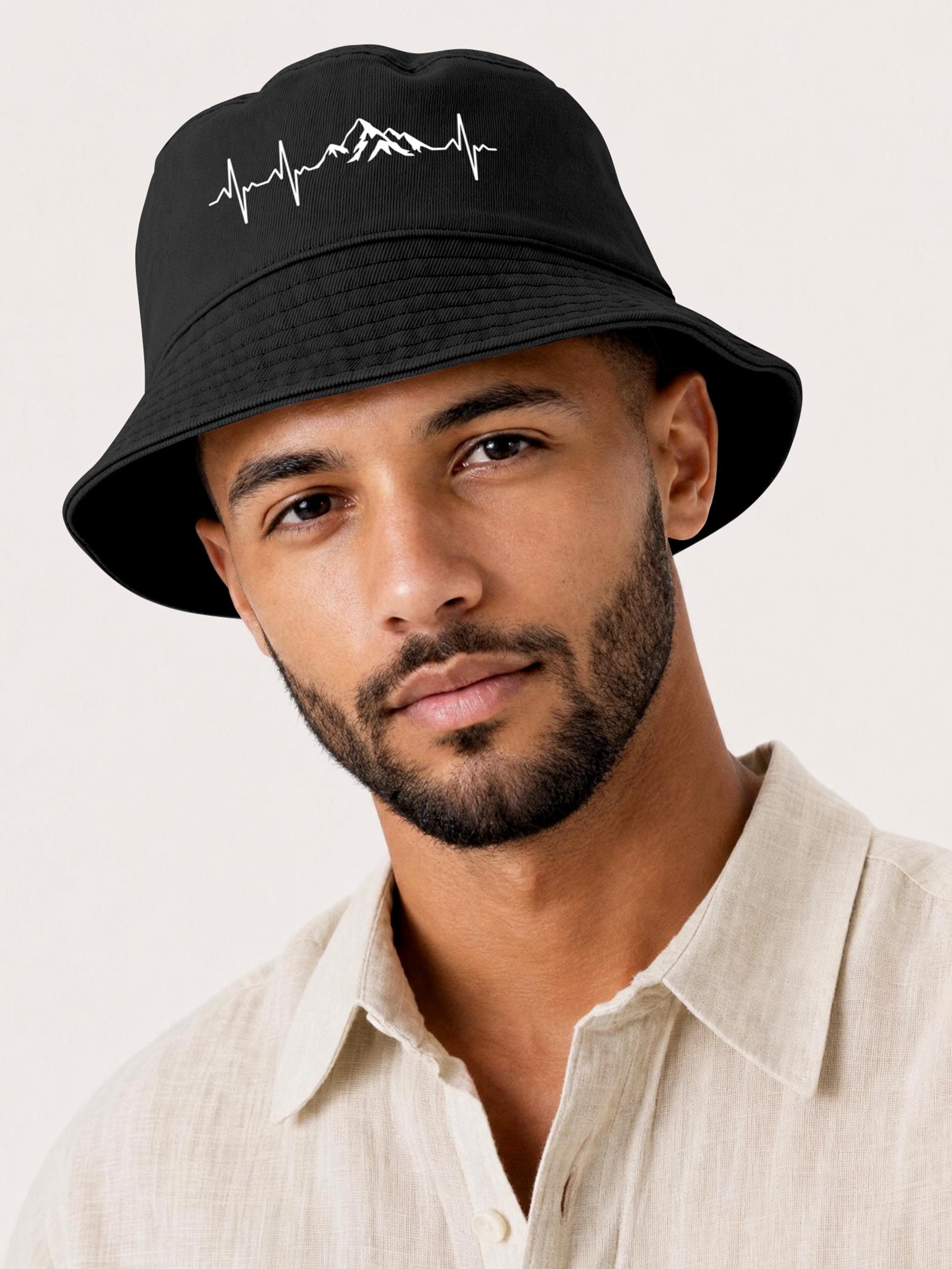 Neverless Fischerhut Anglerhut mit Print Bergliebe Baumwolle Bucket Hat Herren Damen