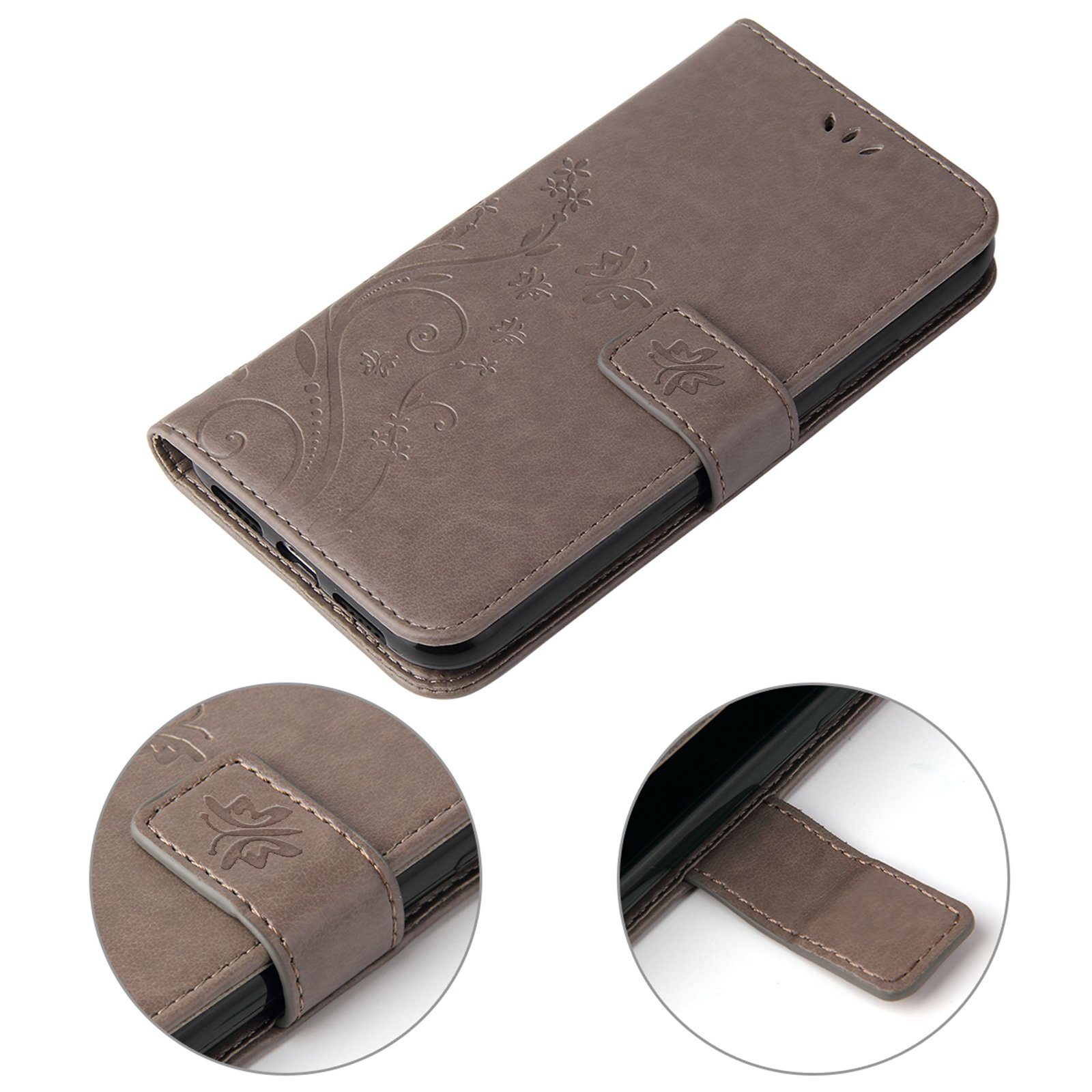 Tec-Expert Handyhülle Cover Tasche Hülle für Samsung Galaxy A40 5,9 Zoll, Klapphülle Case mit Kartenfach Fliphülle aufstellbar, Motiv Blumen