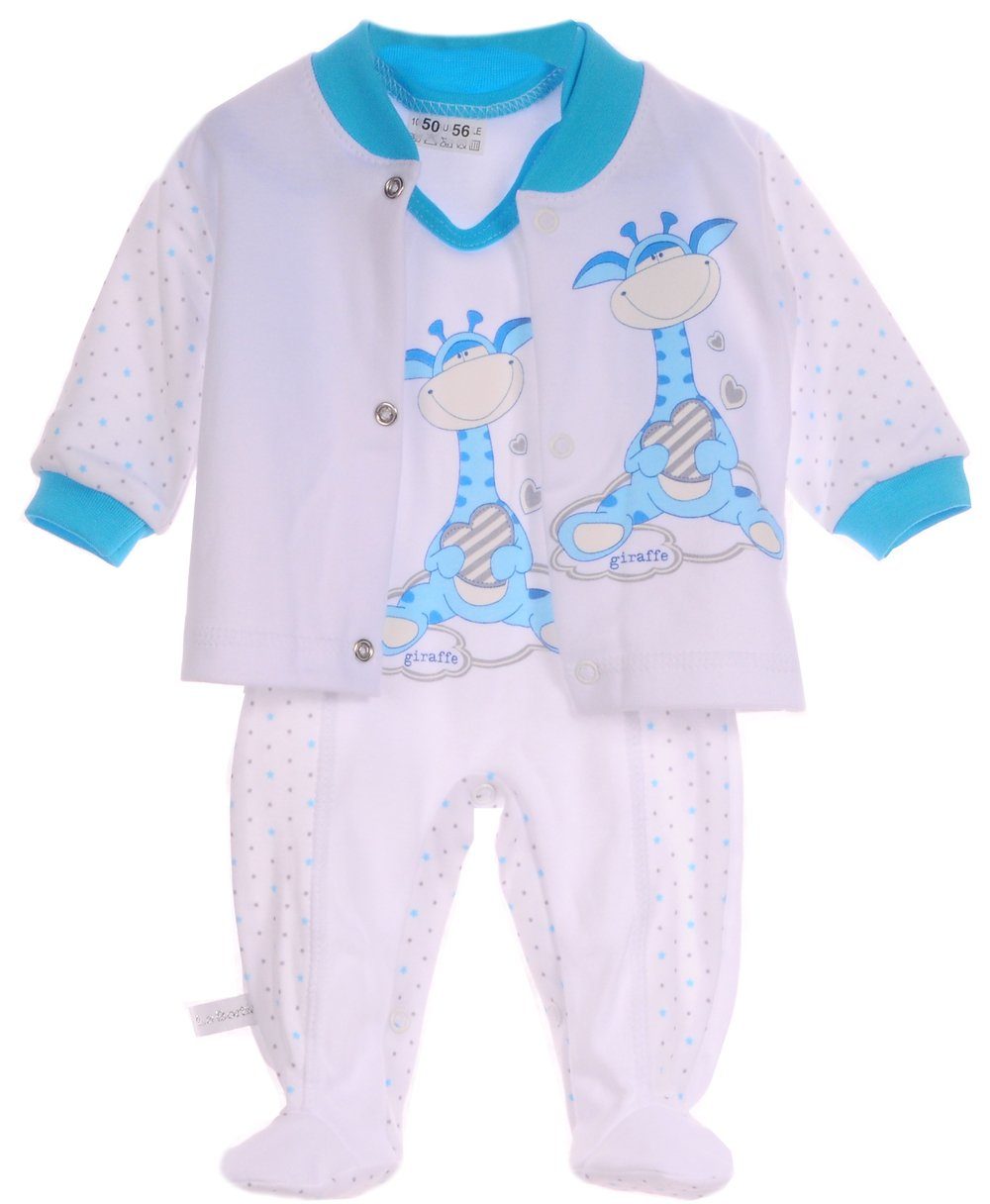 La Bortini Strampler Baby Anzug Stramplerhose und Hemdchen in Weiß Türkis au reiner Baumwolle, 44 50 56 62 68 74