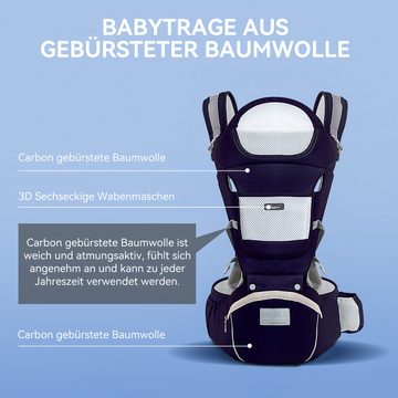 Senmudi Bauchtrage Babytrage mit abnehmbarem Hüftsitz (Atmungsaktive reine Baumwolle, Sommerliche Komforttrage), für 0-36 Monate Babys Kleinkinder
