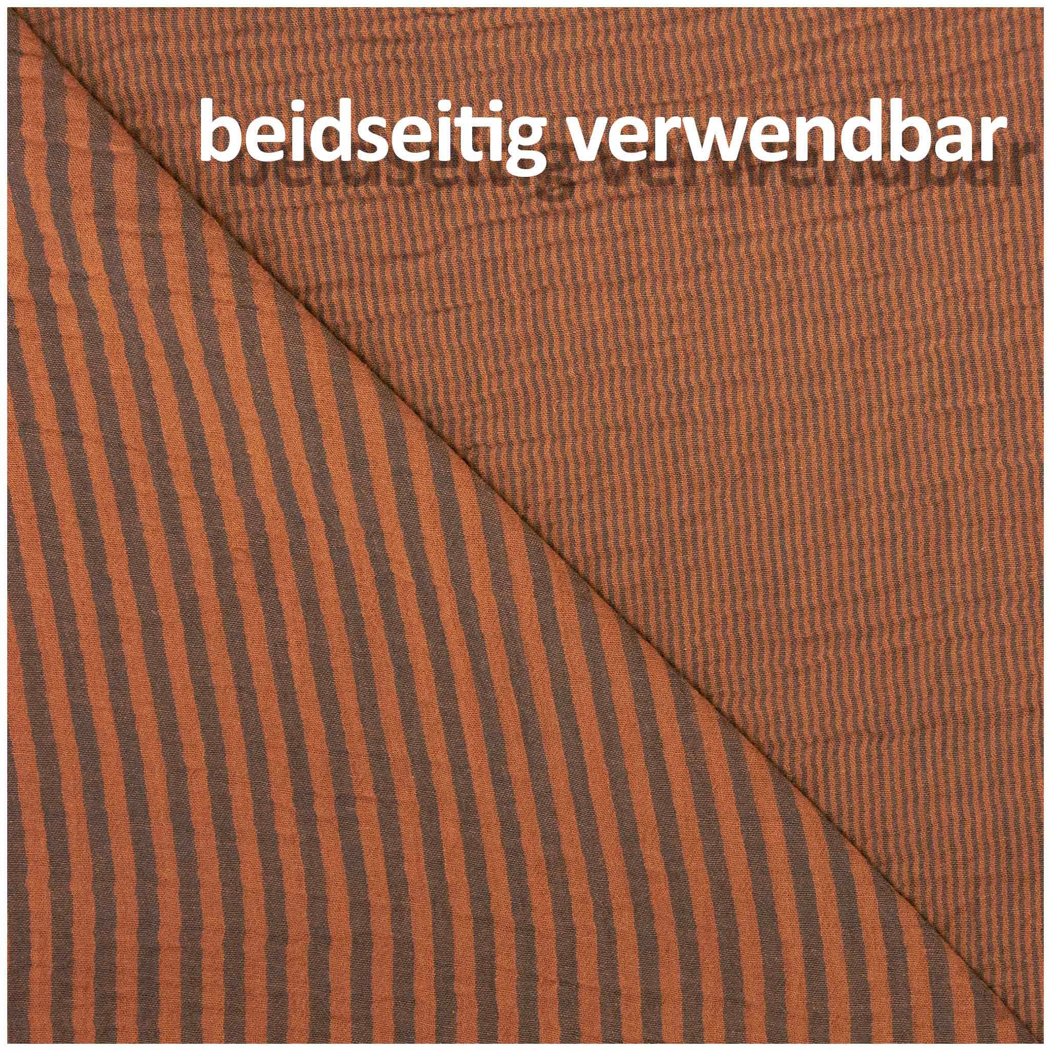 maDDma Stoff Musselin Stoff Streifen Double Gauze Baumwolle 1/2 Meterware 125 cm, braun-schwarz