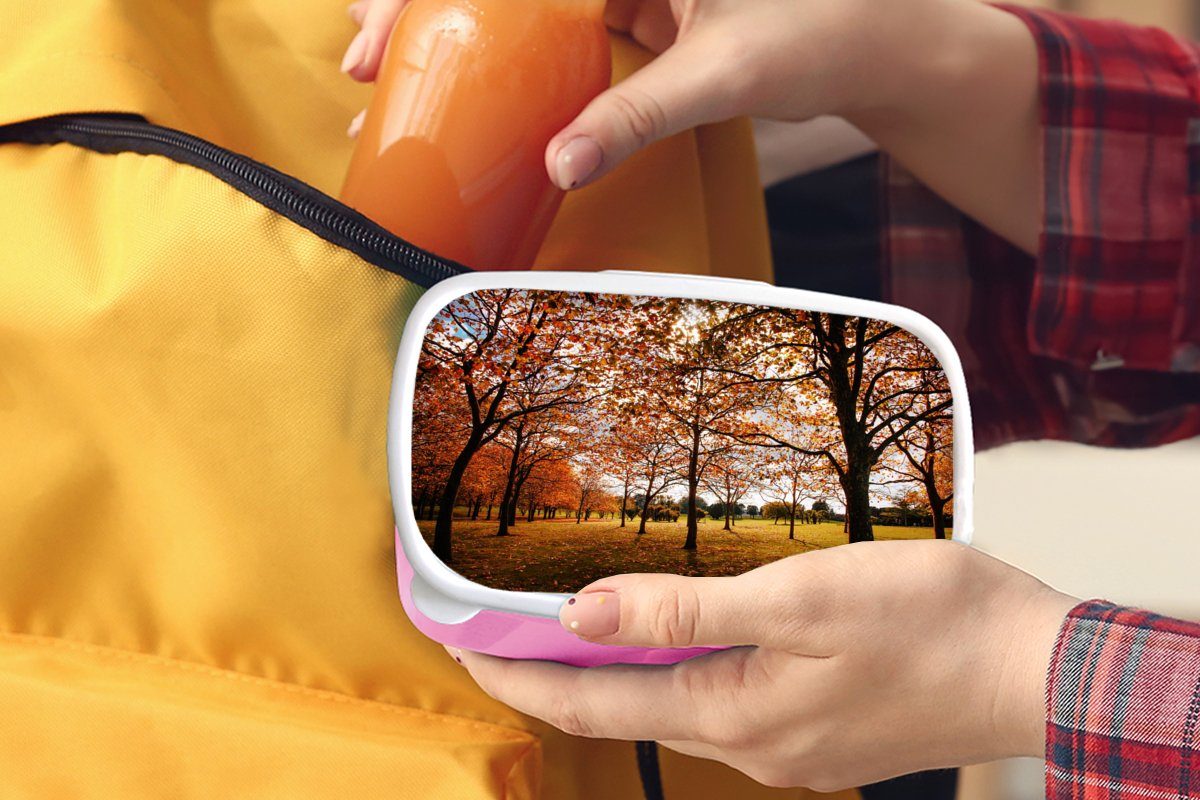 - - Brotdose MuchoWow Kunststoff Mädchen, Herbst Snackbox, für Natur, Herbstblätter Kunststoff, Kinder, Erwachsene, Lunchbox (2-tlg), Brotbox rosa