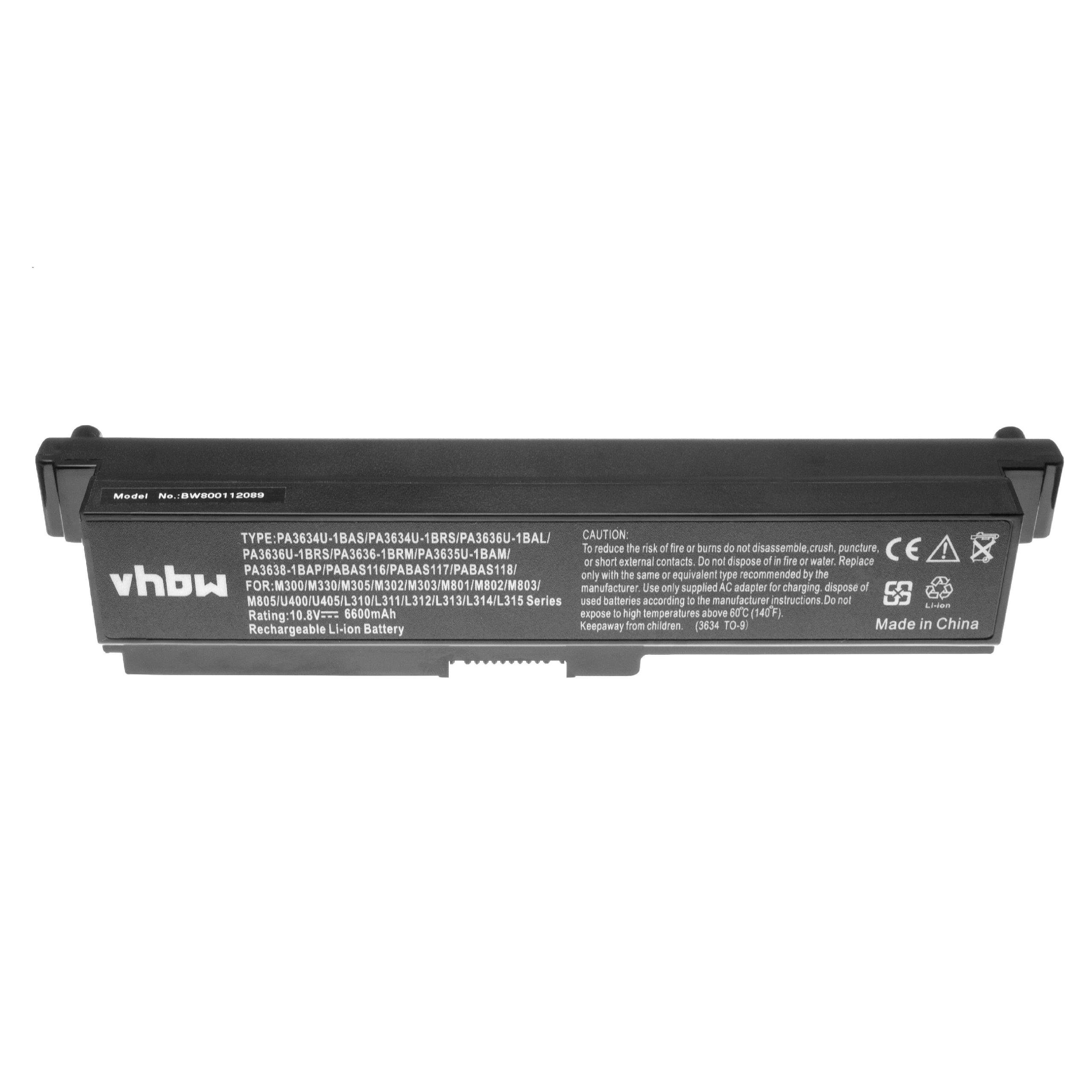 vhbw passend für Toshiba Satellite L740D, L770, L770D, L775, L775D, M300, Laptop-Akku 6600 mAh