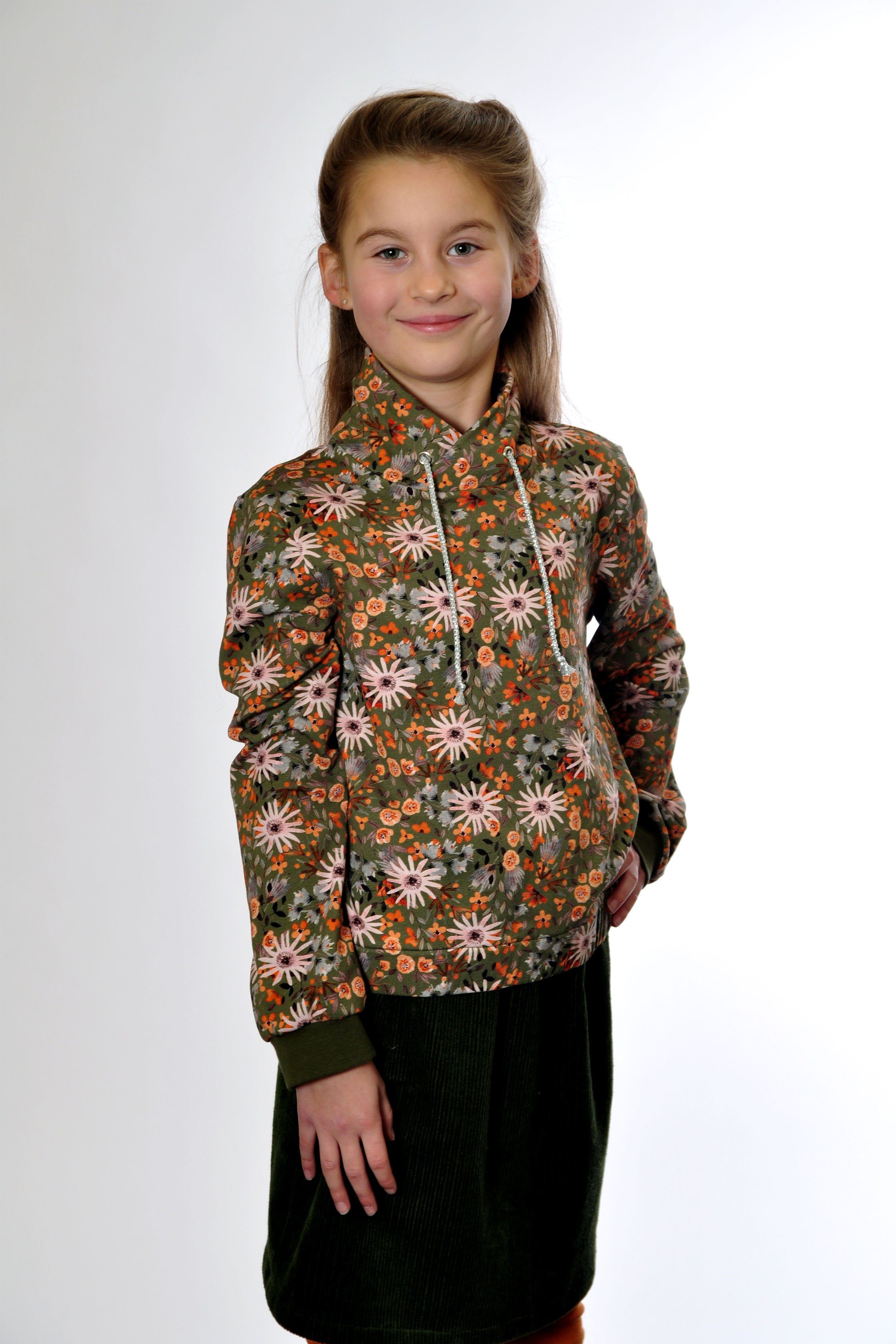 europäische Produktion mit Sweater Blumen-Motivdruck oliv coolismo Sweatshirt Baumwolle, für Mädchen